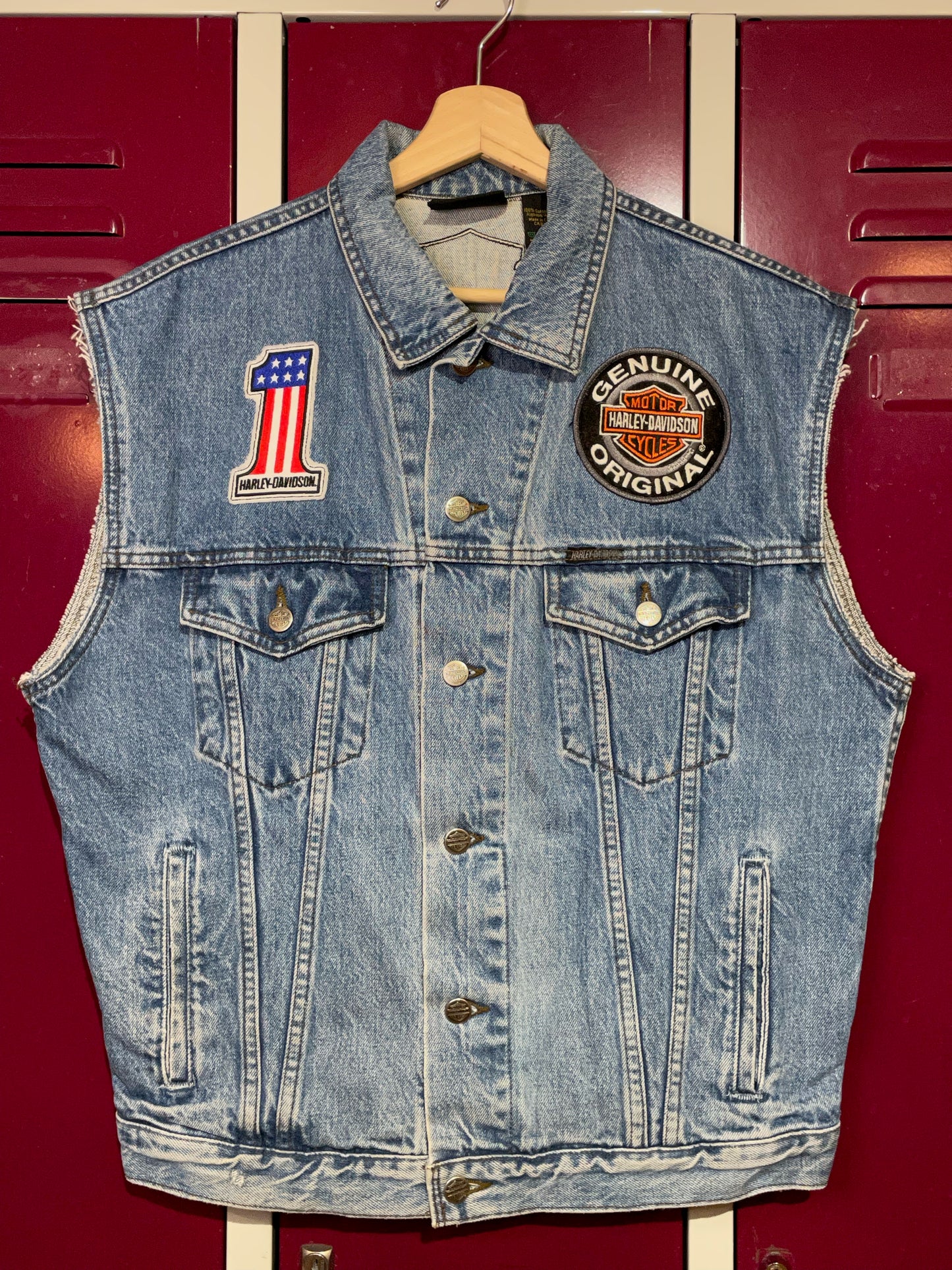HARLEY DAVIDSON PATCHES TRUCKER DENIM VEST  SZ: M