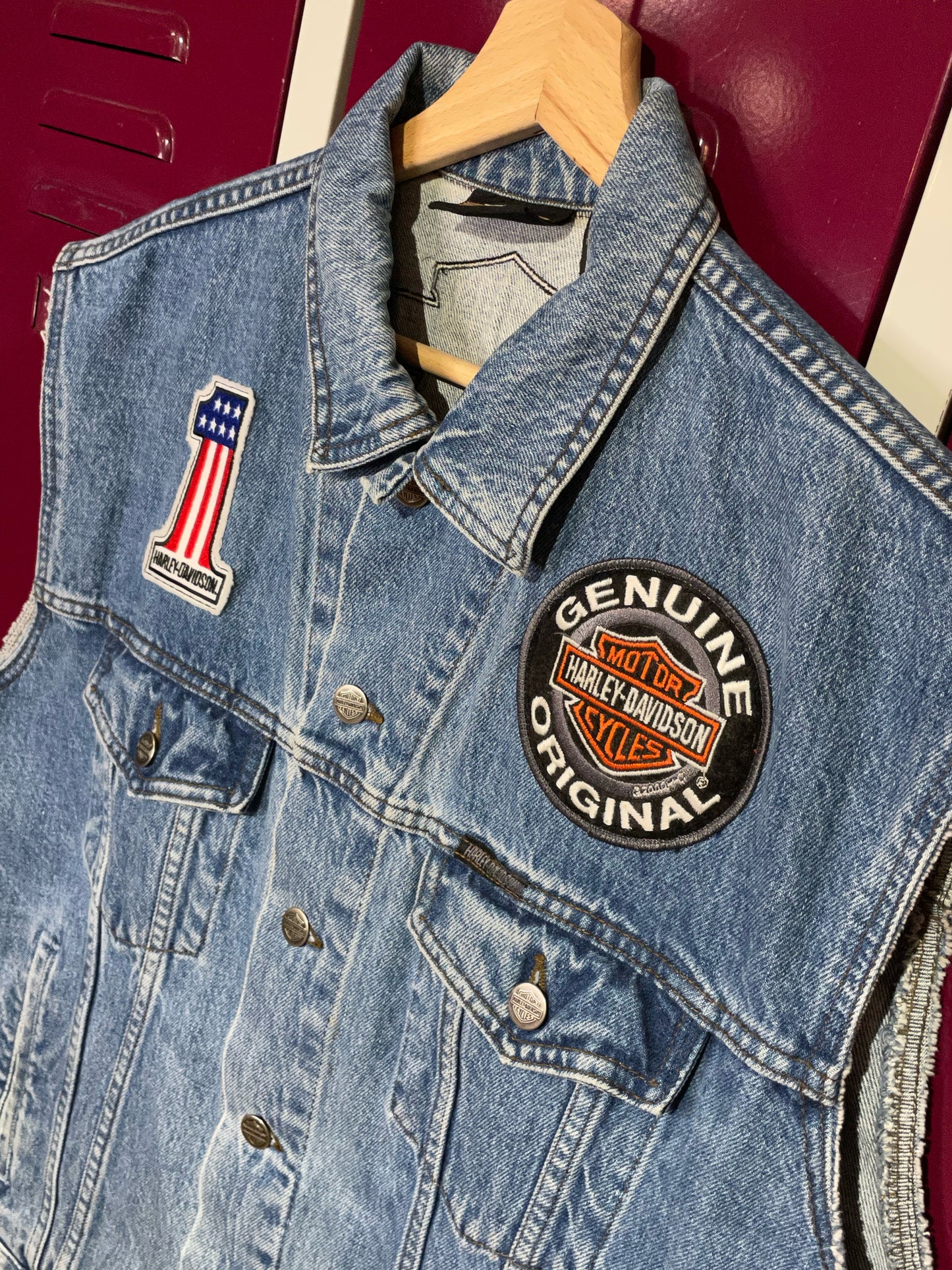 HARLEY DAVIDSON PATCHES TRUCKER DENIM VEST  SZ: M