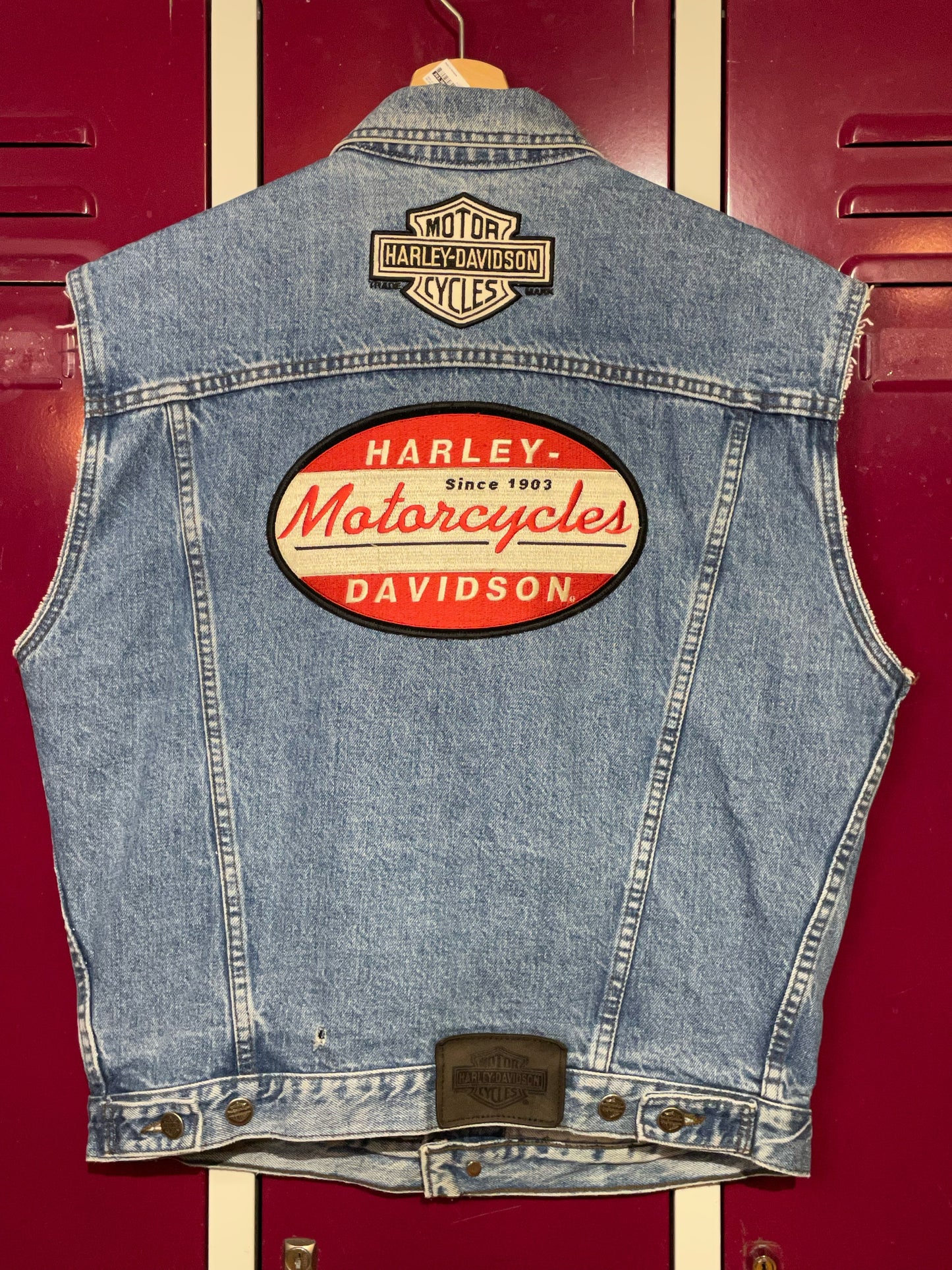 HARLEY DAVIDSON PATCHES TRUCKER DENIM VEST  SZ: M