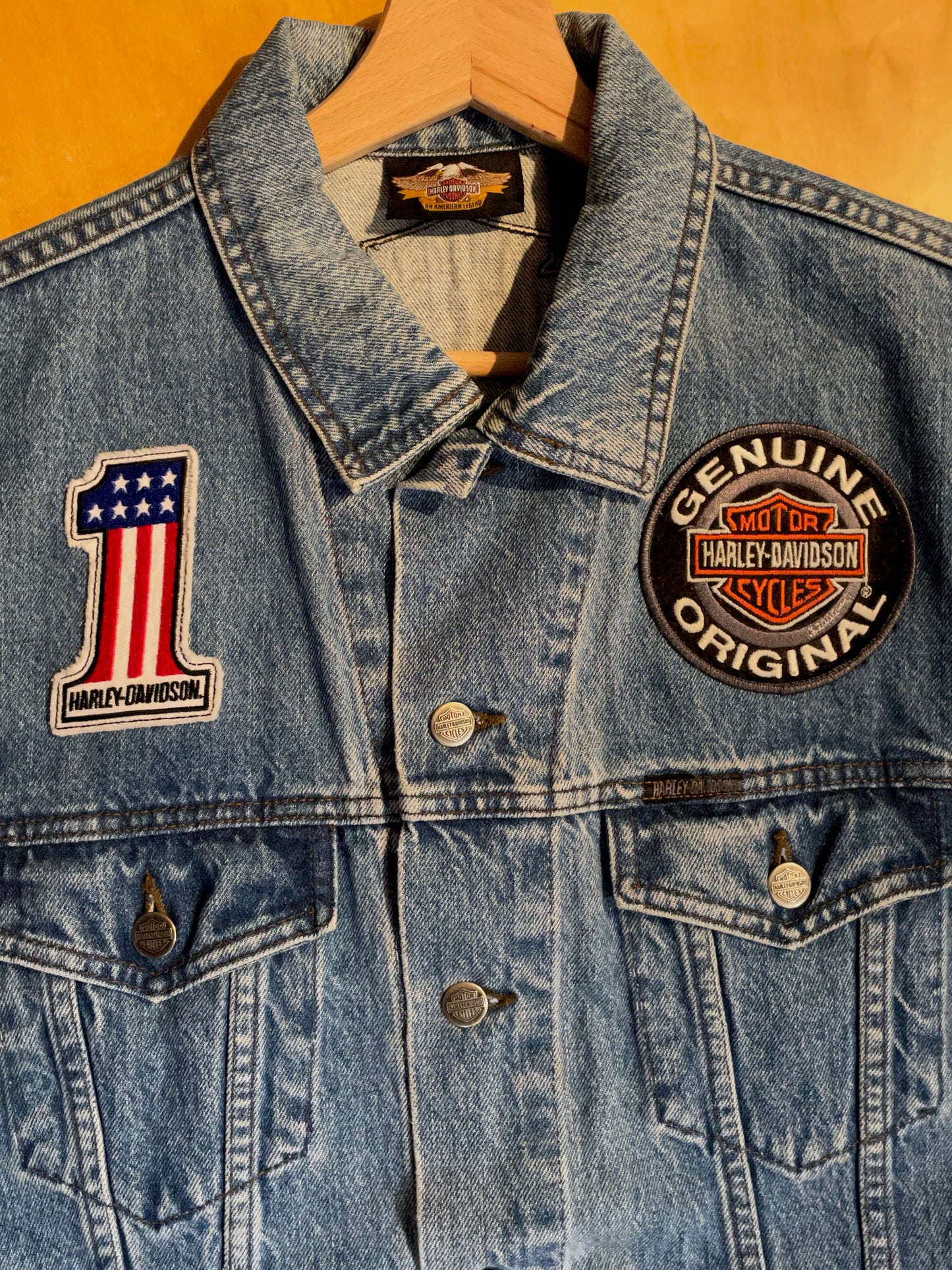 HARLEY DAVIDSON PATCHES TRUCKER DENIM VEST  SZ: M