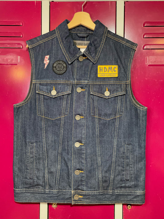 HARLEY DAVIDSON PATCH TRUCKER DENIM VEST  SZ: L