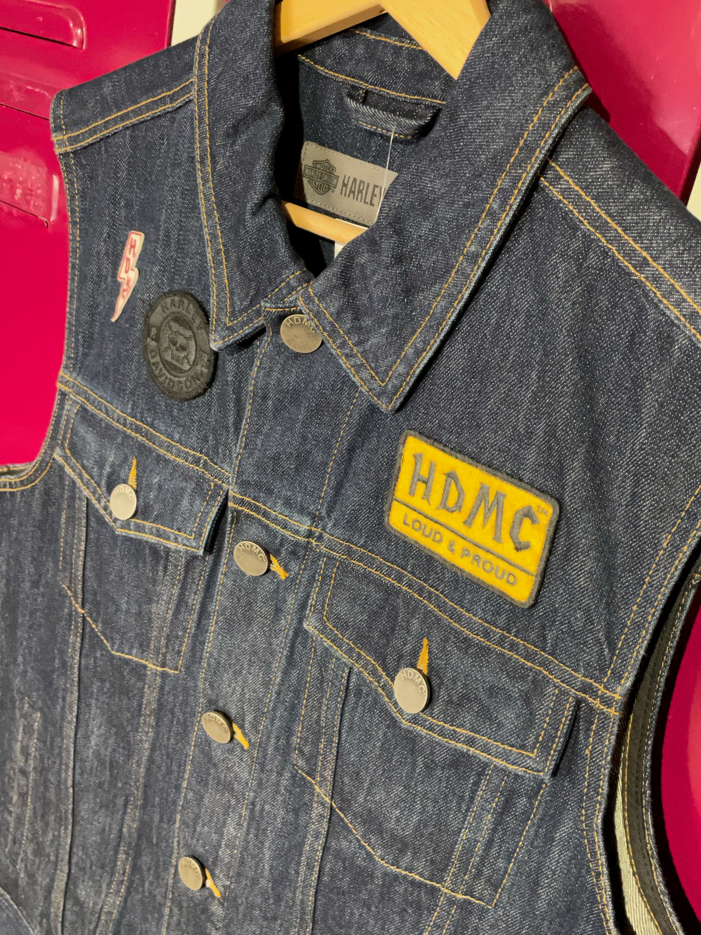 HARLEY DAVIDSON PATCH TRUCKER DENIM VEST  SZ: L