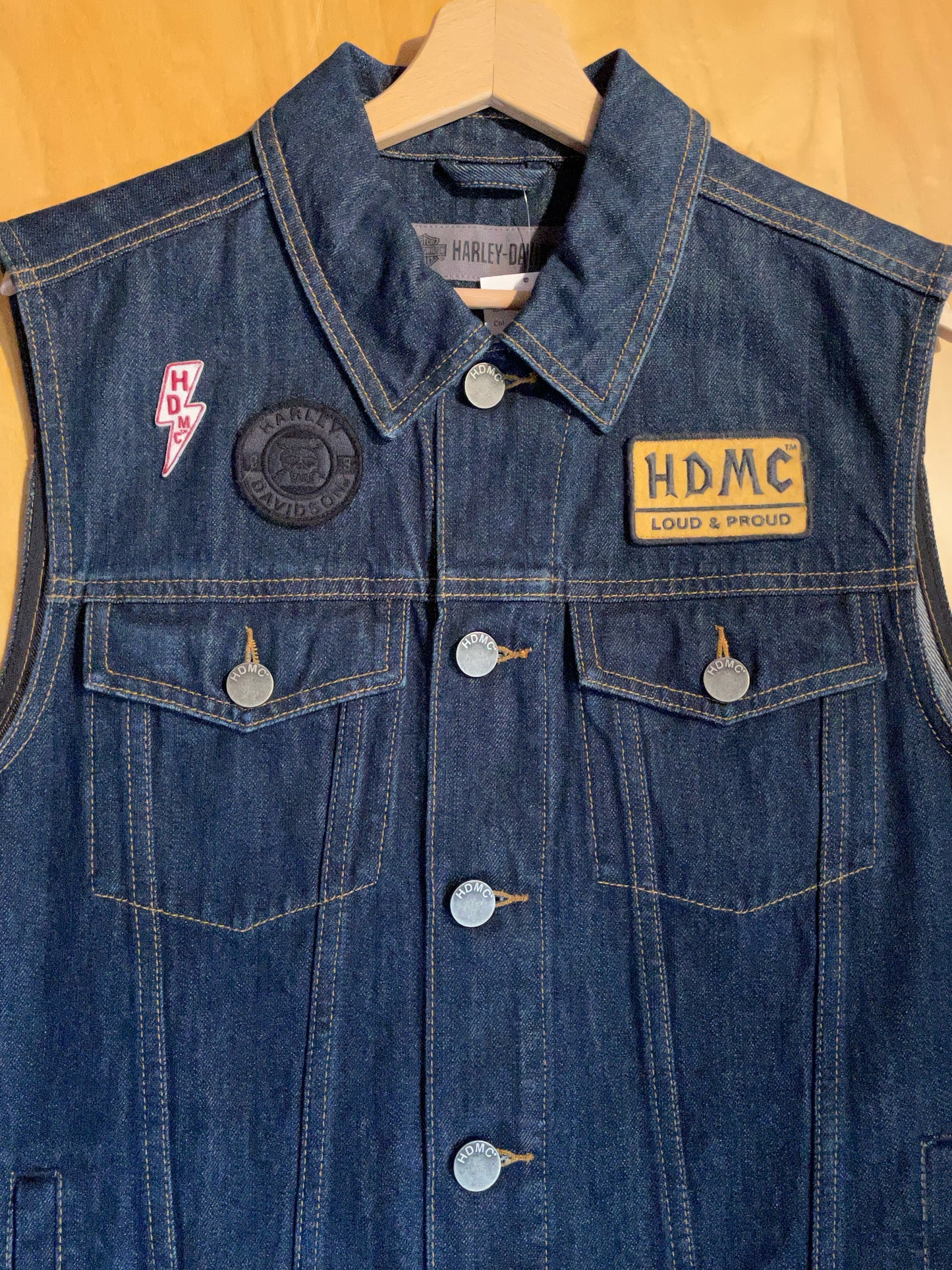 HARLEY DAVIDSON PATCH TRUCKER DENIM VEST  SZ: L