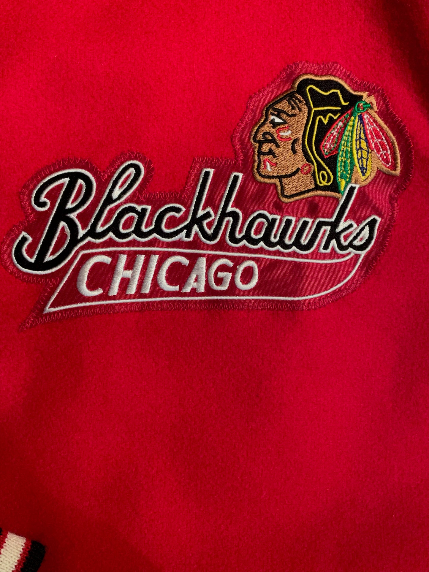 MITCHELL & NESS CHICAGO BLACKHAWKS NHL MADE IN USA VARSITY JACKET SZ: L
