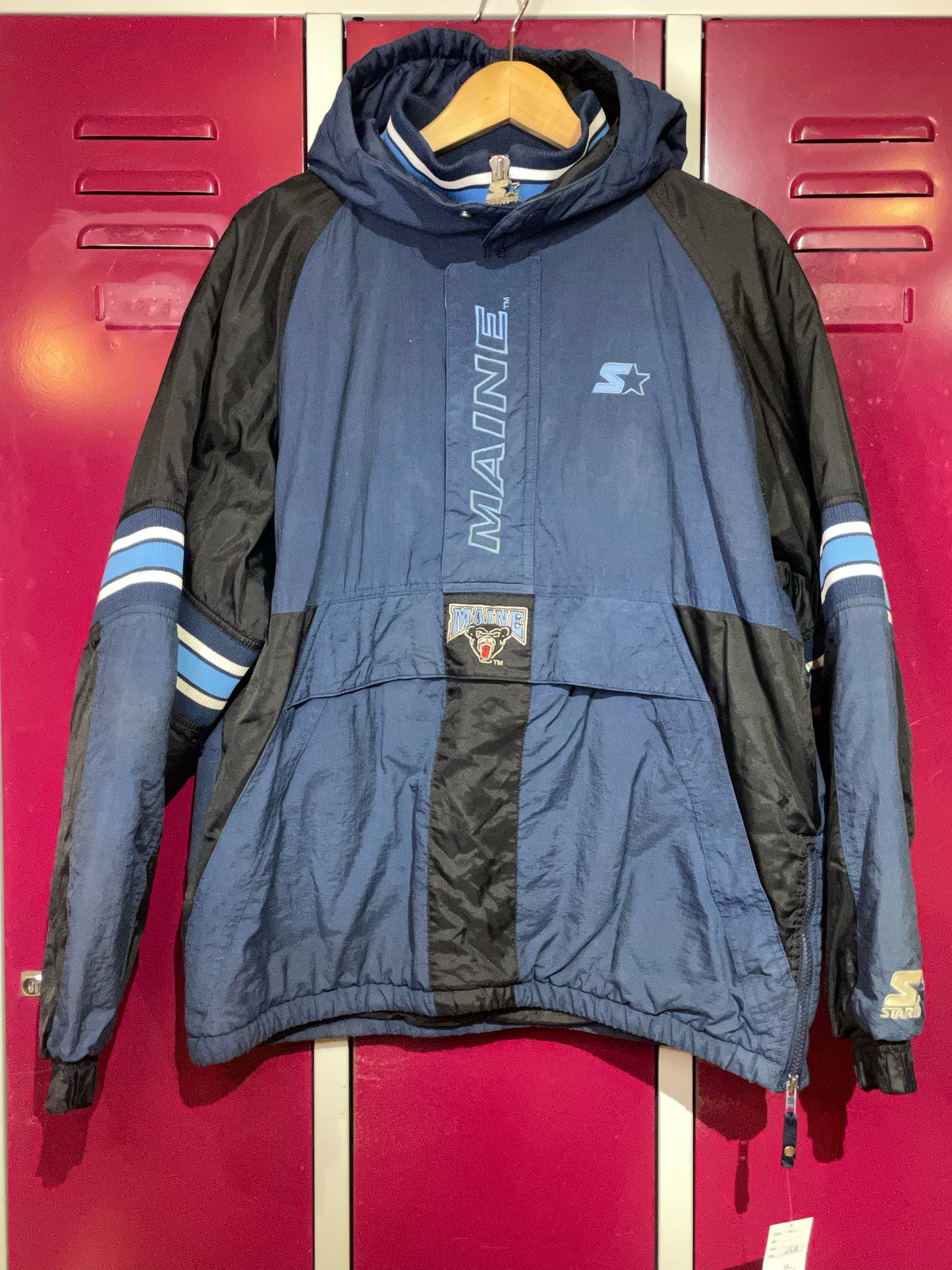 VINTAGE STARTER UNIVERSITY OF MAINE BLACK BEARS HALF ZIP JACKET SZ: XL