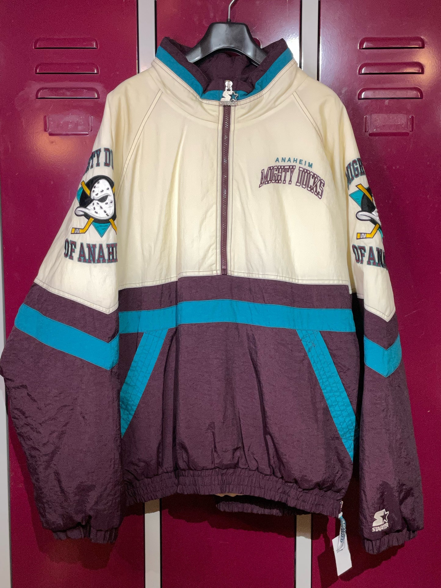 VINTAGE STARTER MIGHTY DUCKS NHL HALF ZIP JACKET SZ: XL
