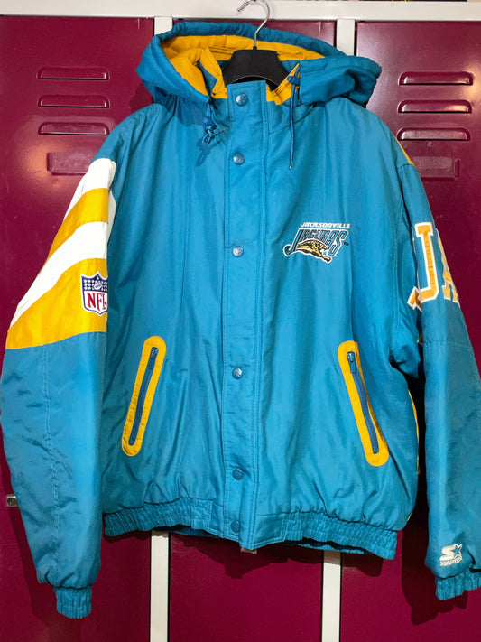 VINTAGE STARTER JACKSONVILLE JAGUARS NFL PUFFER JACKET  SZ: L