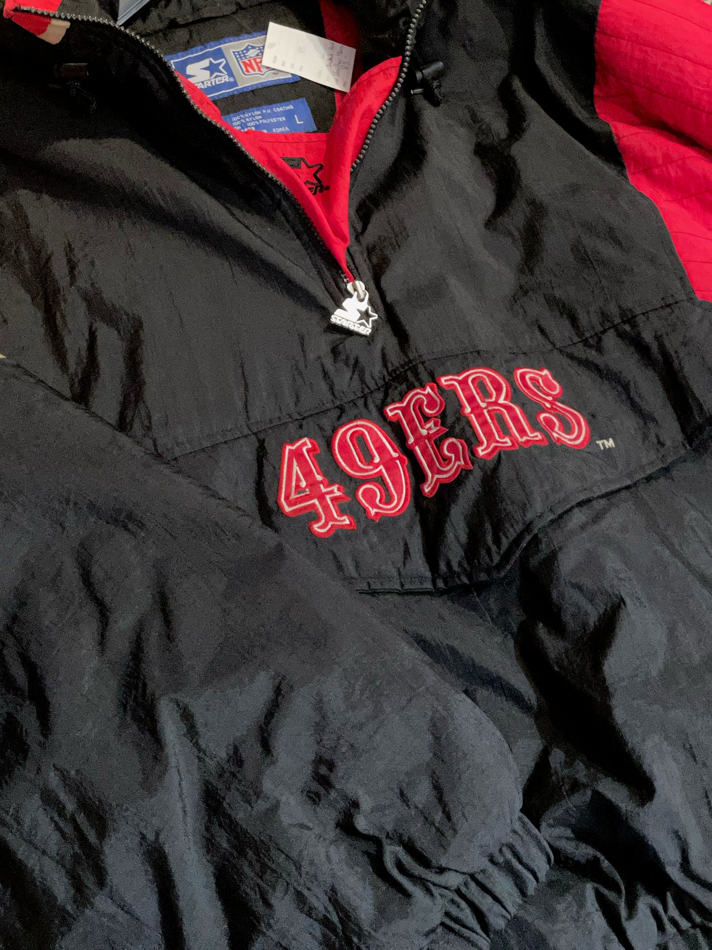 VINTAGE STARTER SF 49ERS NFL HALF ZIP JACKET SZ: L