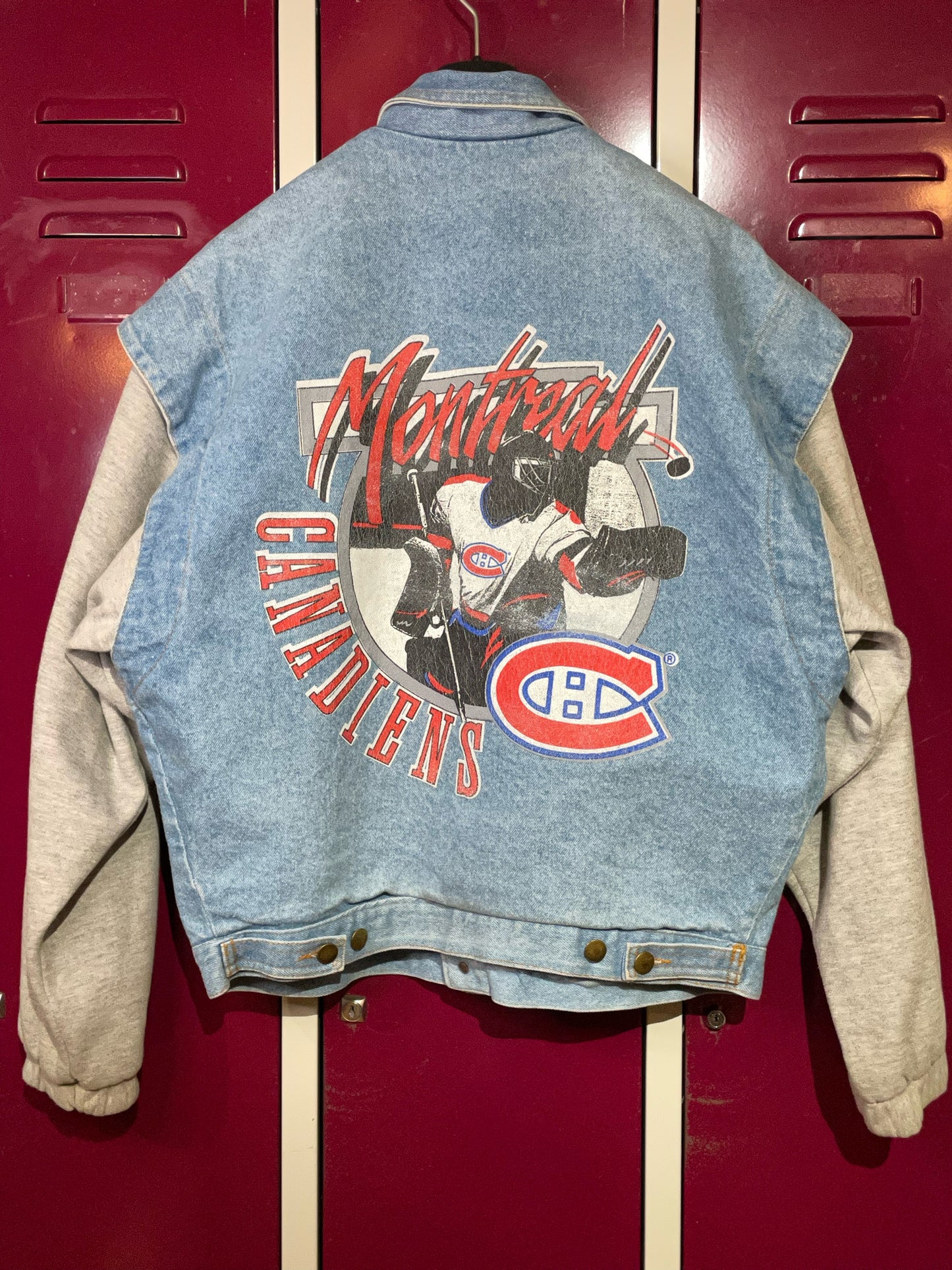 VINTAGE STREET LEGENDS MONTREAL CANADIANS REMOVABLE SLEEVES DENIM JACKET SZ: M