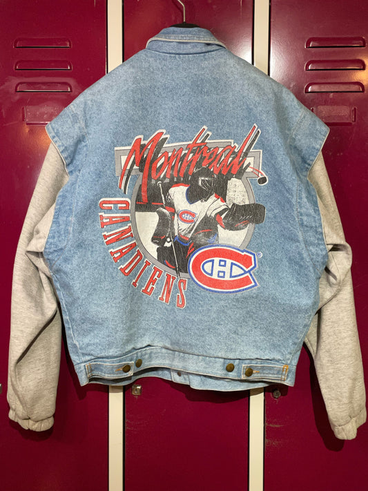 VINTAGE STREET LEGENDS MONTREAL CANADIANS REMOVABLE SLEEVES DENIM JACKET  SZ: M