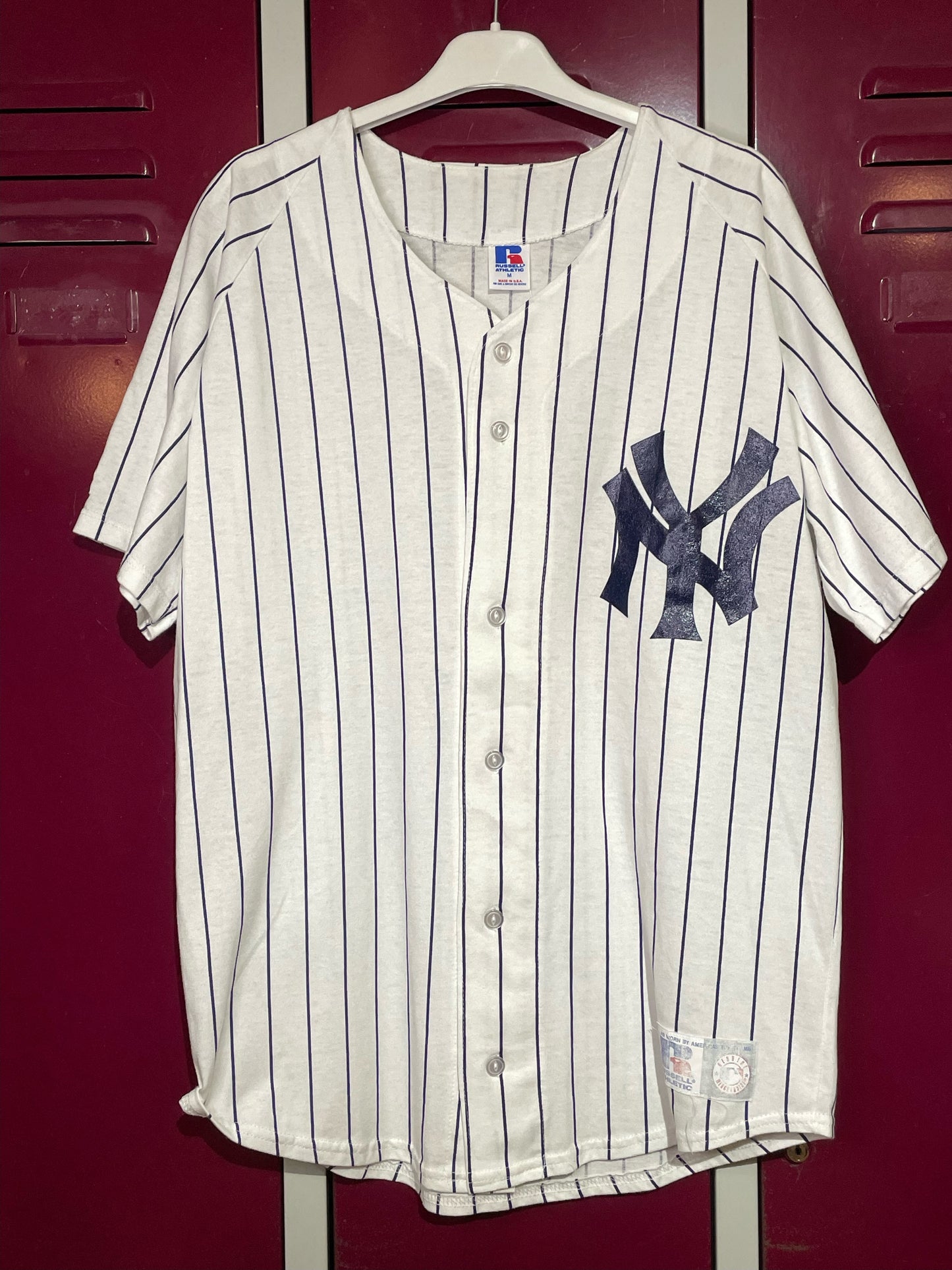 VINTAGE RUSSEL ATHLETIC NEW YORK YANKEES MLB BASEBALL JERSEY SZ: M