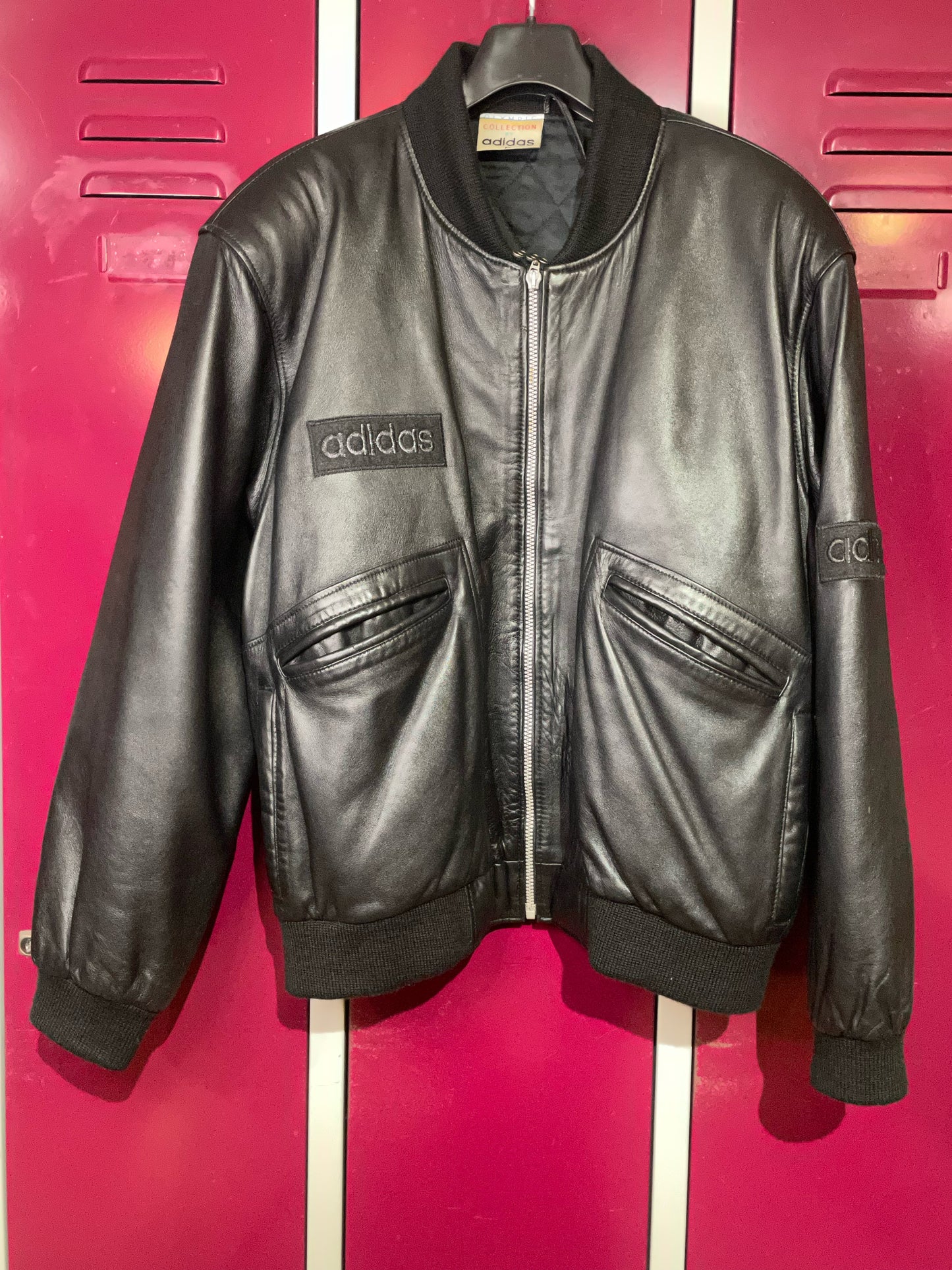 VINTAGE 90S ADIDAS OLYMPIC COLLECTION 1960 LEATHER JACKET SZ: M