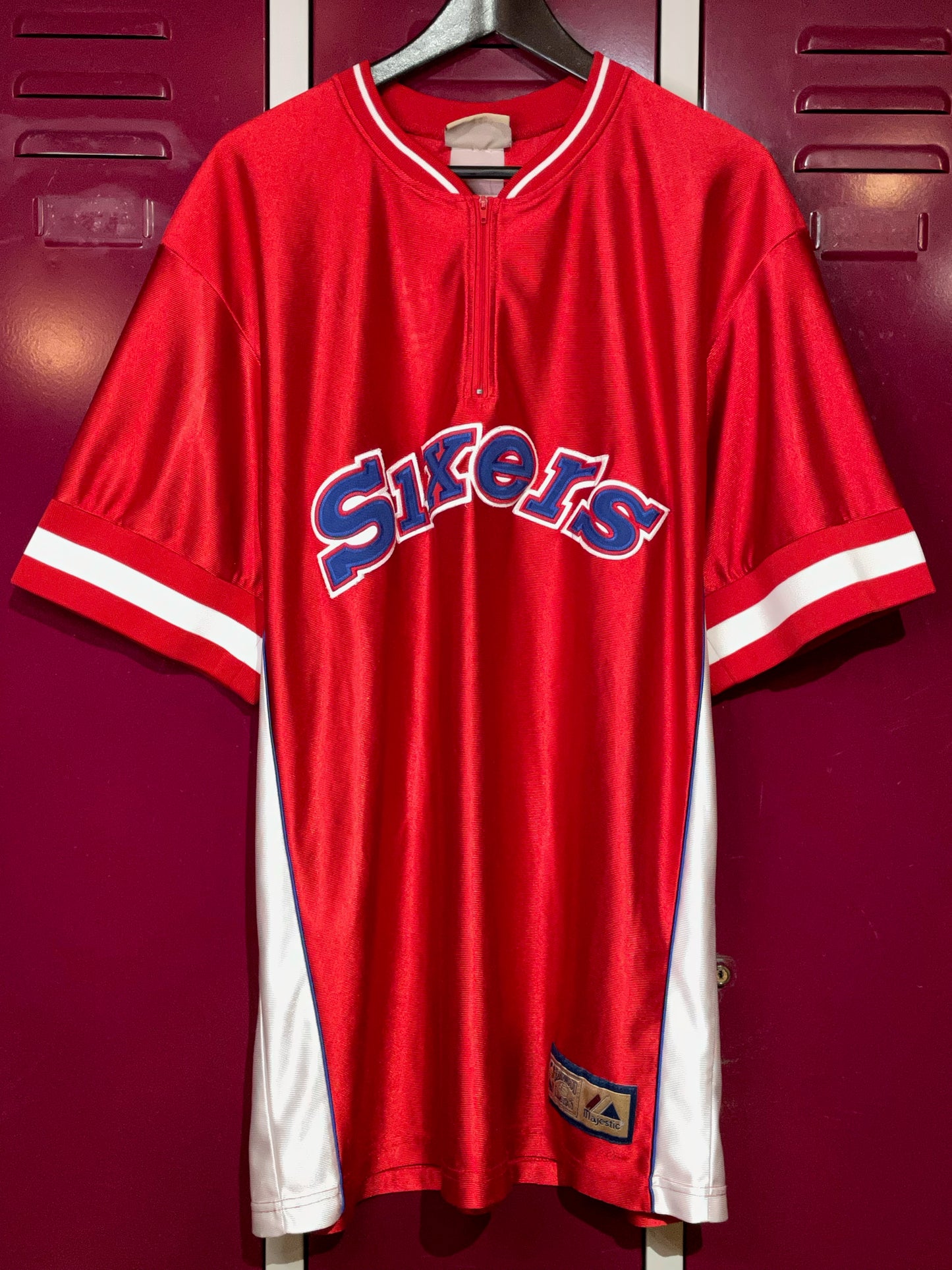 VINTAGE MAJESTIC 76ERS PHILADELPHIA SIXERS NBA WARMUP SHIRT ZIP SZ: XL
