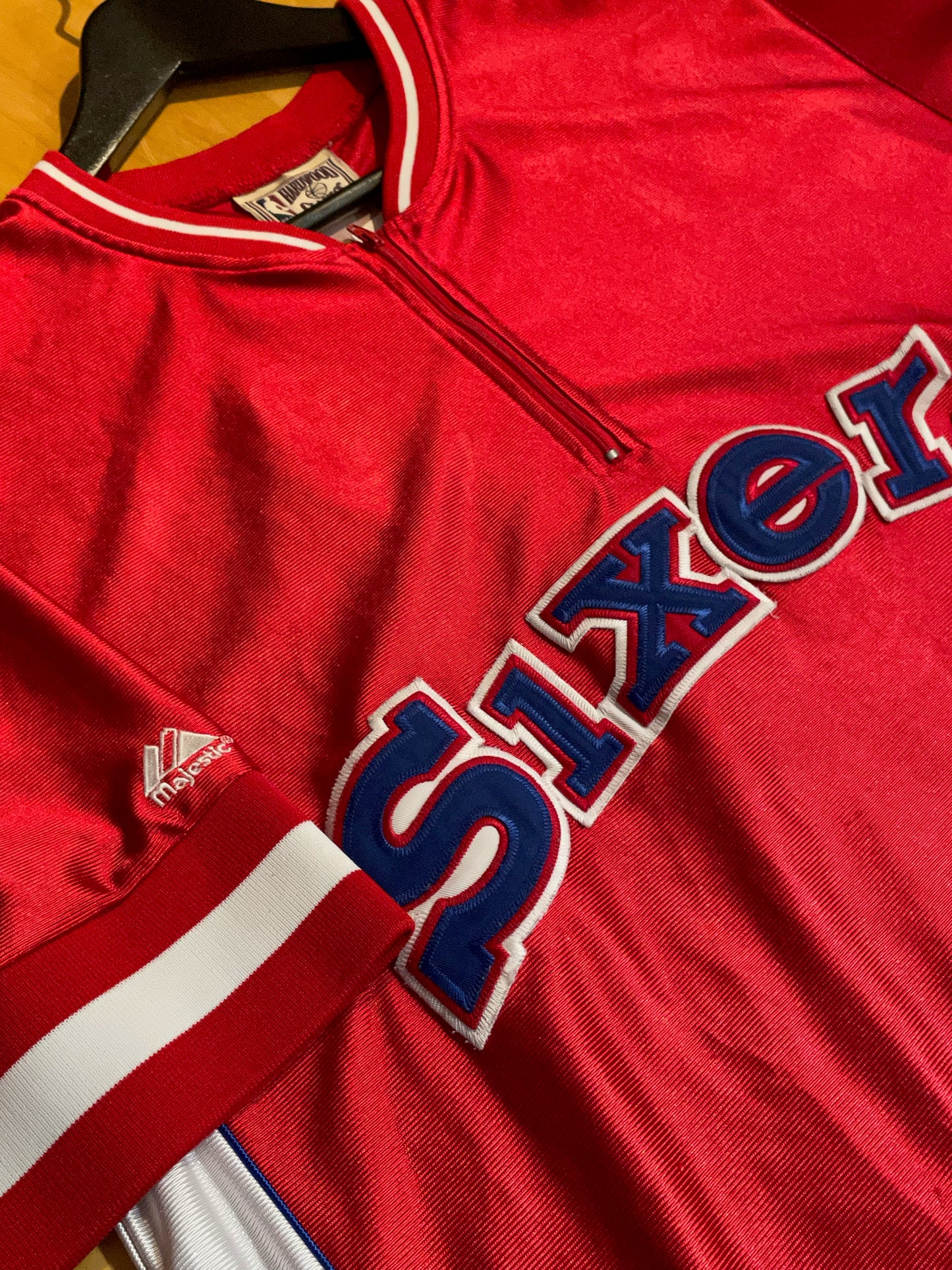 VINTAGE MAJESTIC 76ERS PHILADELPHIA SIXERS NBA WARMUP SHIRT ZIP SZ: XL