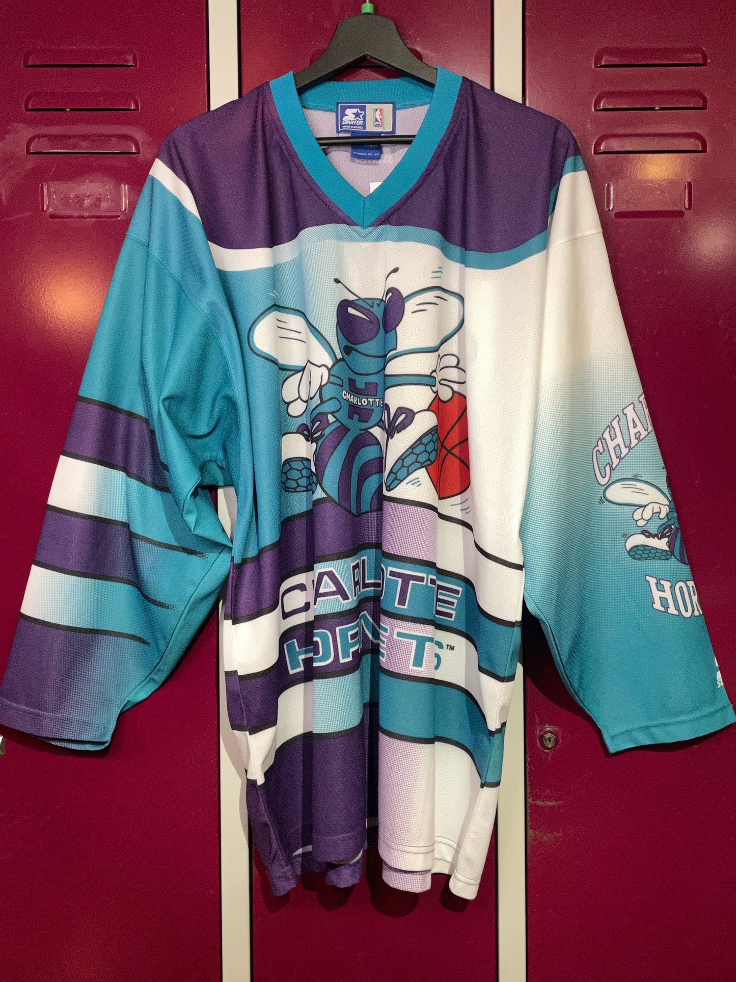 VINTAGE STARTER CHARLOTTE HORNETS NBA HOCKEY JERSEY  SZ: XL
