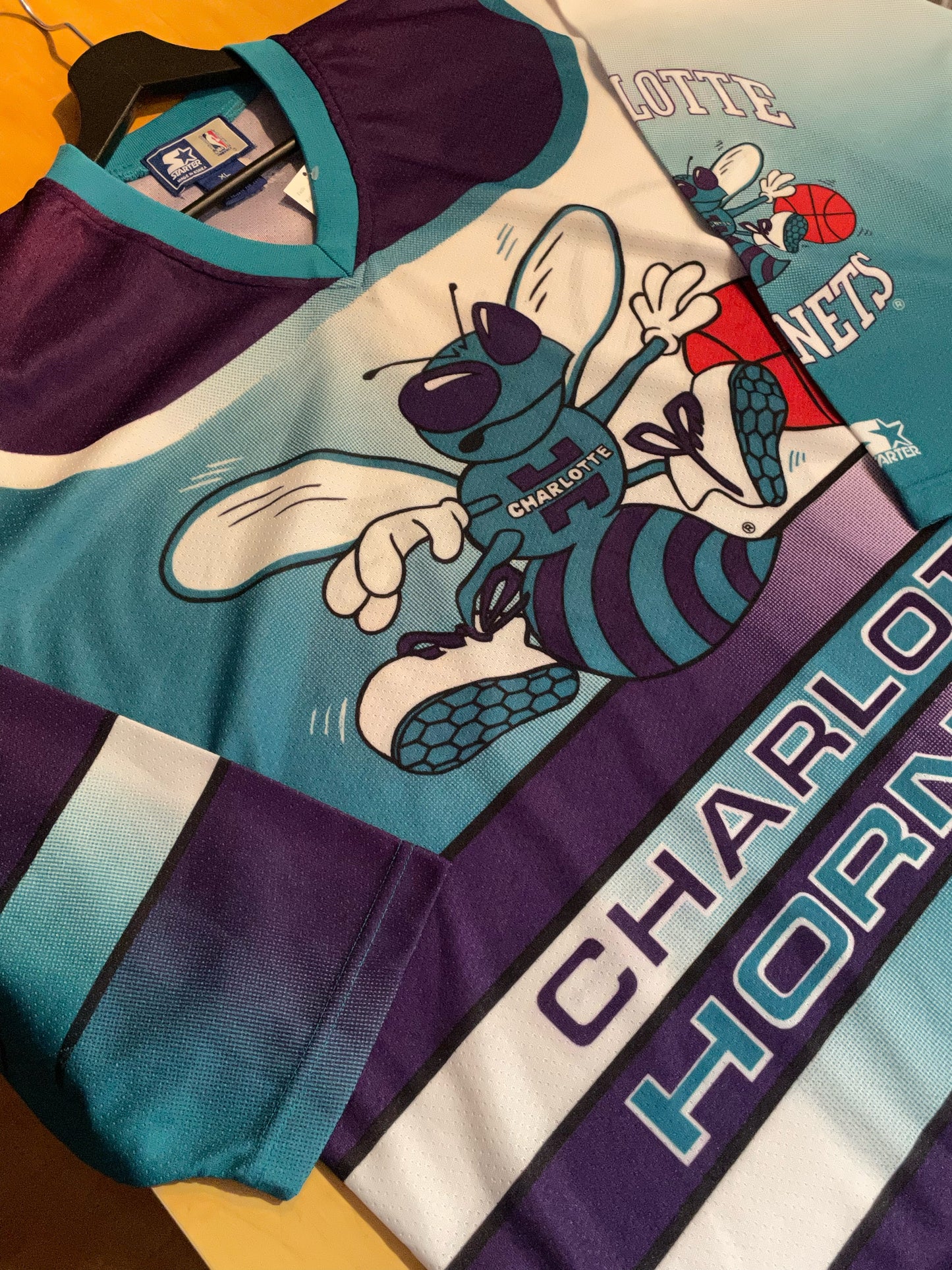 VINTAGE STARTER CHARLOTTE HORNETS NBA HOCKEY JERSEY  SZ: XL