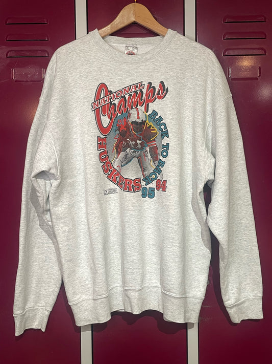 VINTAGE 90s NEBRASKA CORNHUSKERS "94-95 BACK TO BACK" CREWNECK SWEATSHIRT SZ: XL