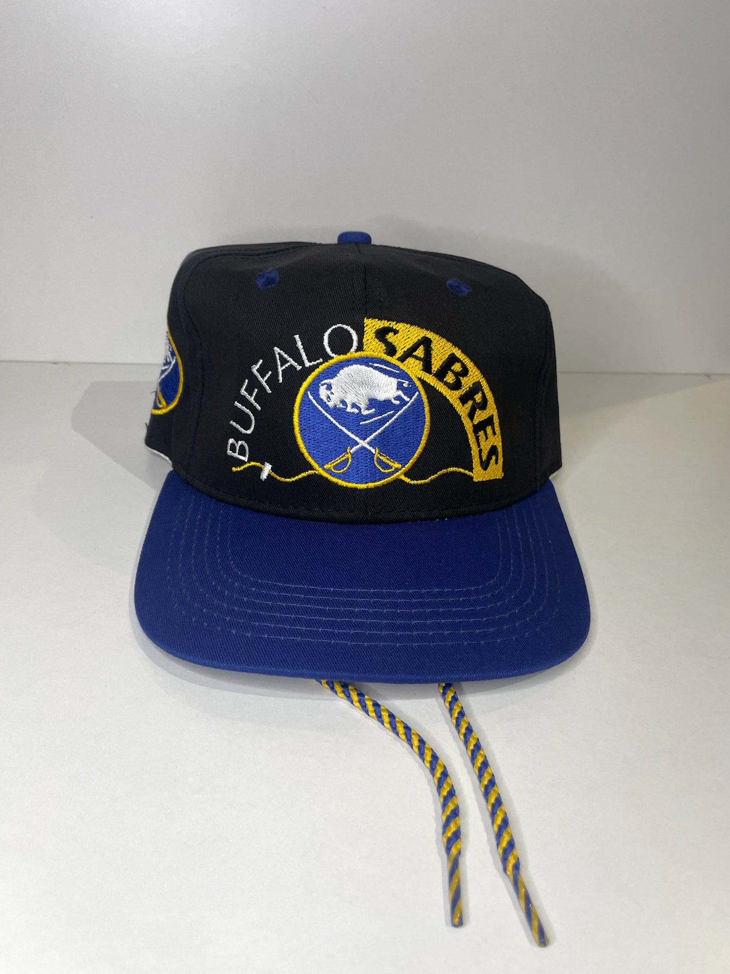 VINTAGE 90s BUFFALO SABRES #1 APPAREL DRAWSTRING CAP HAT