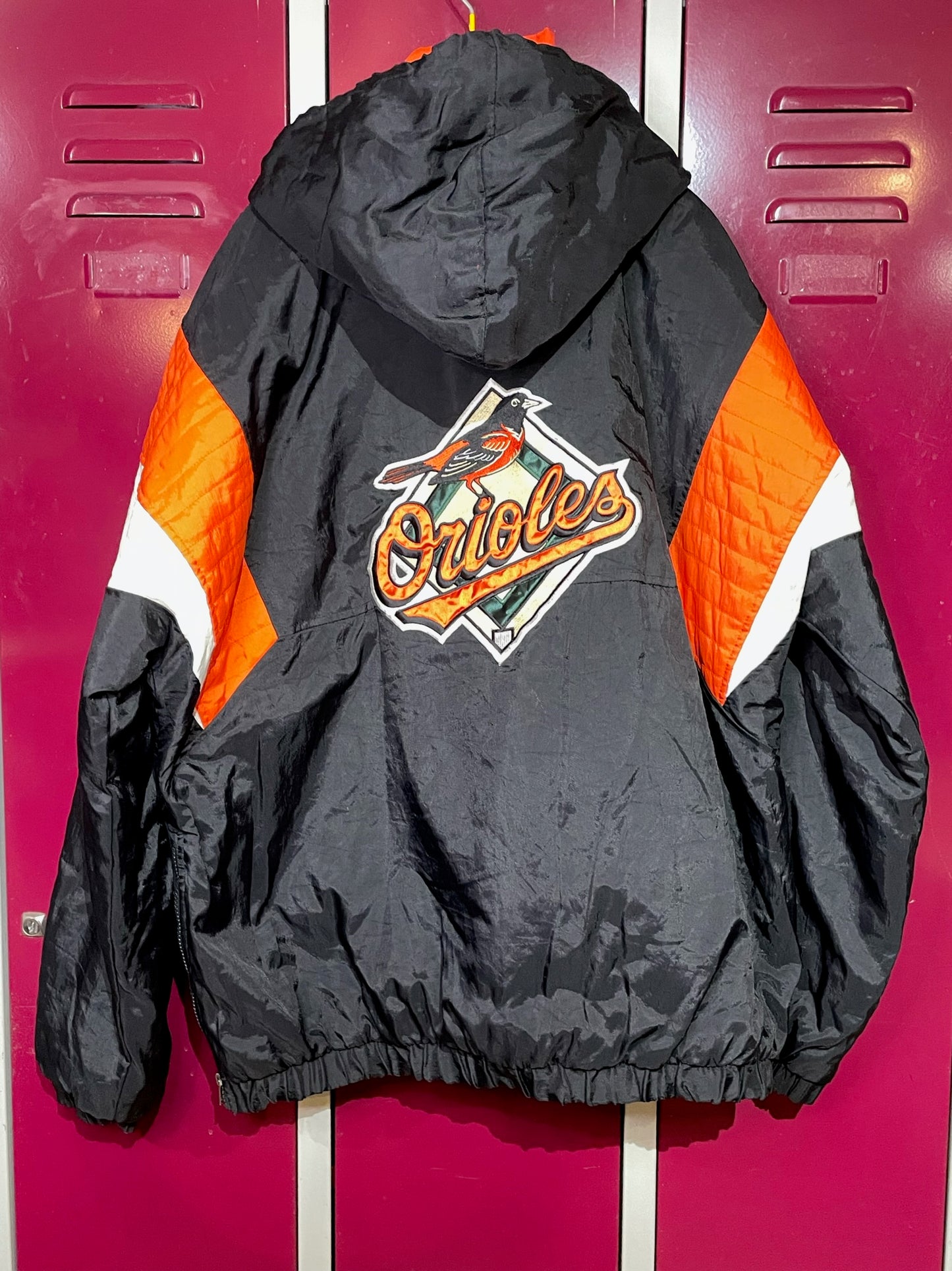 VINTAGE 90s MAJESTIC BALTIMORE ORIOLES HOODED JACKET  SZ: XL