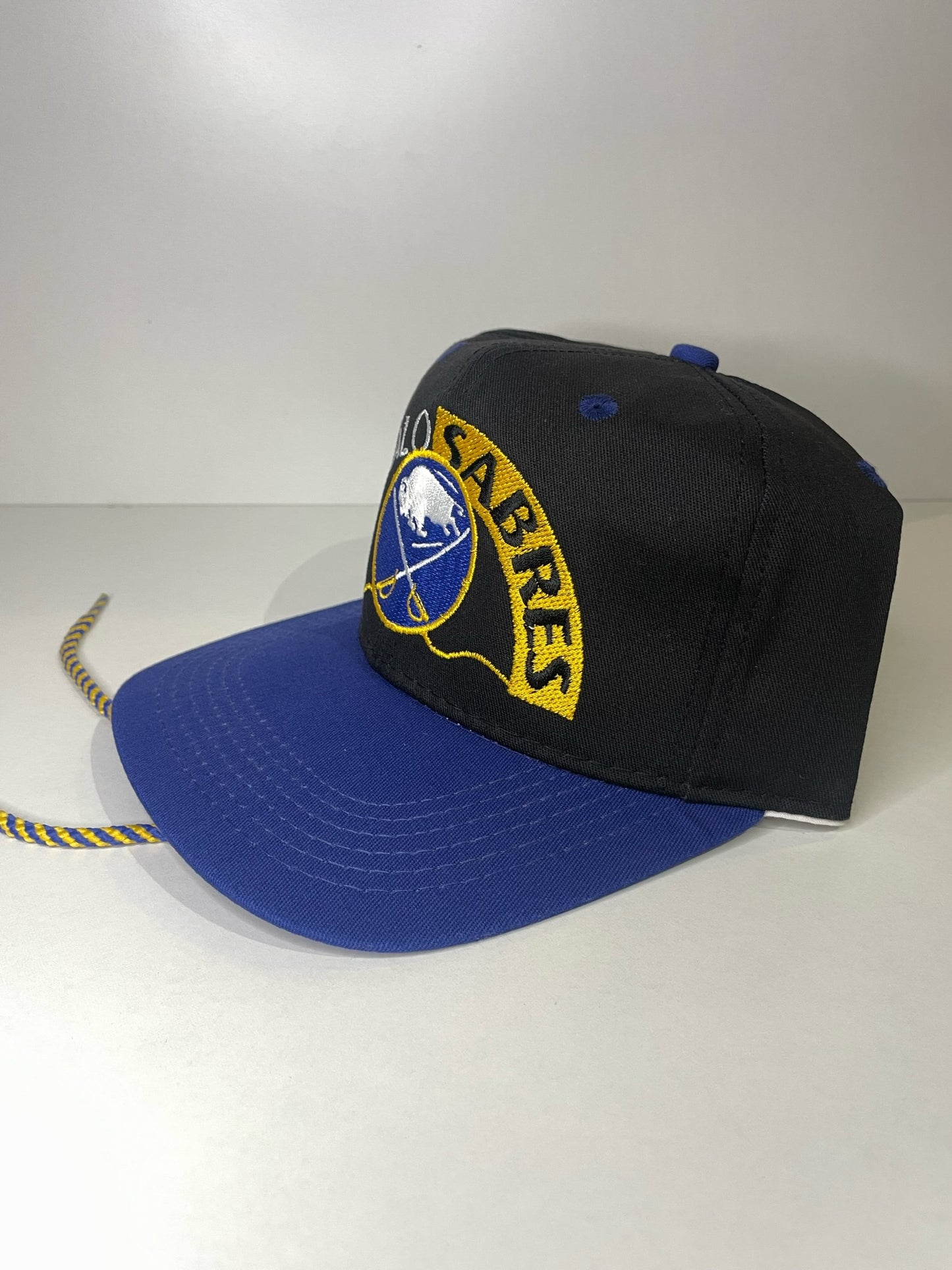 VINTAGE 90s BUFFALO SABRES #1 APPAREL DRAWSTRING CAP HAT