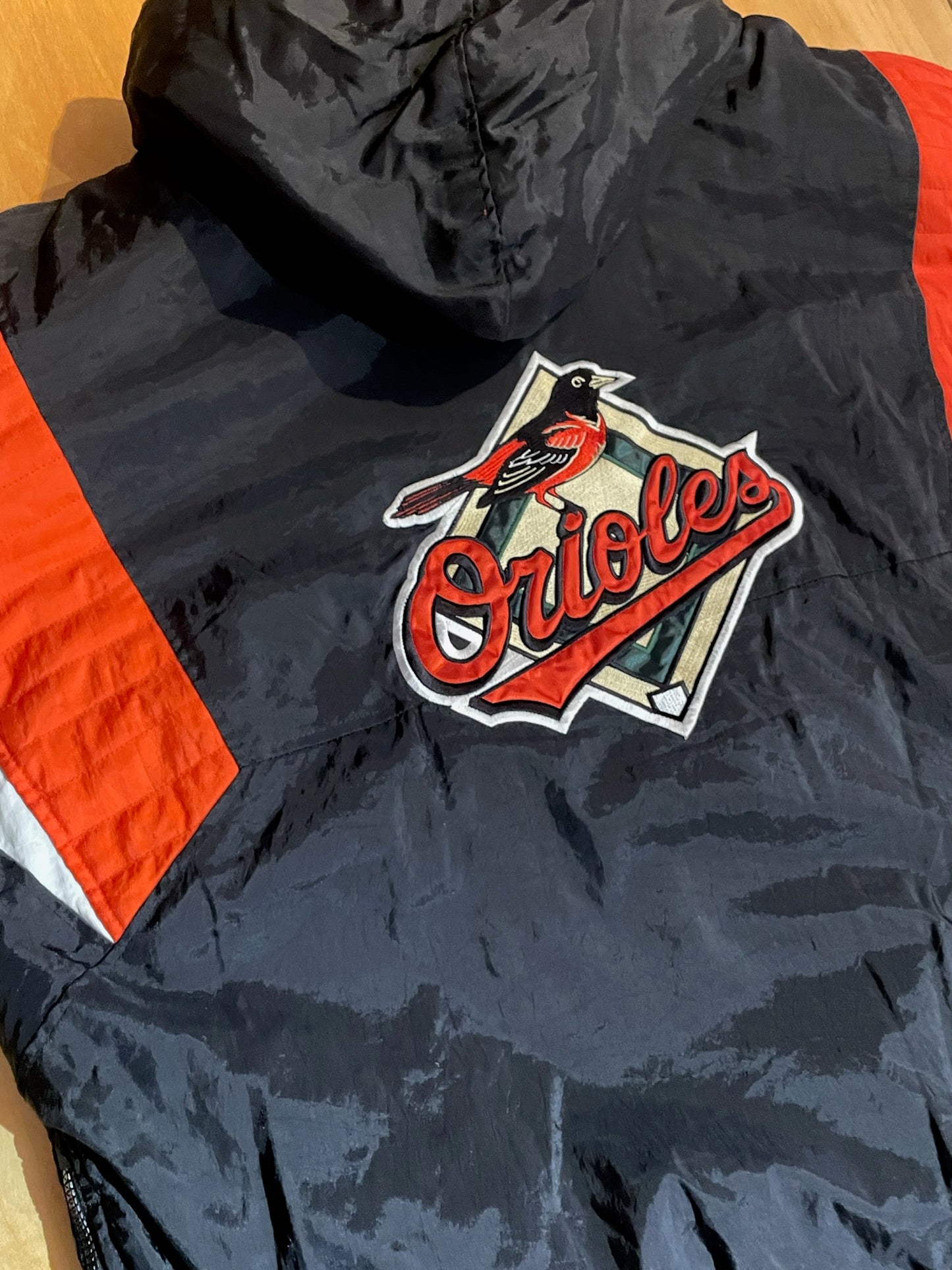 VINTAGE 90s MAJESTIC BALTIMORE ORIOLES HOODED JACKET  SZ: XL