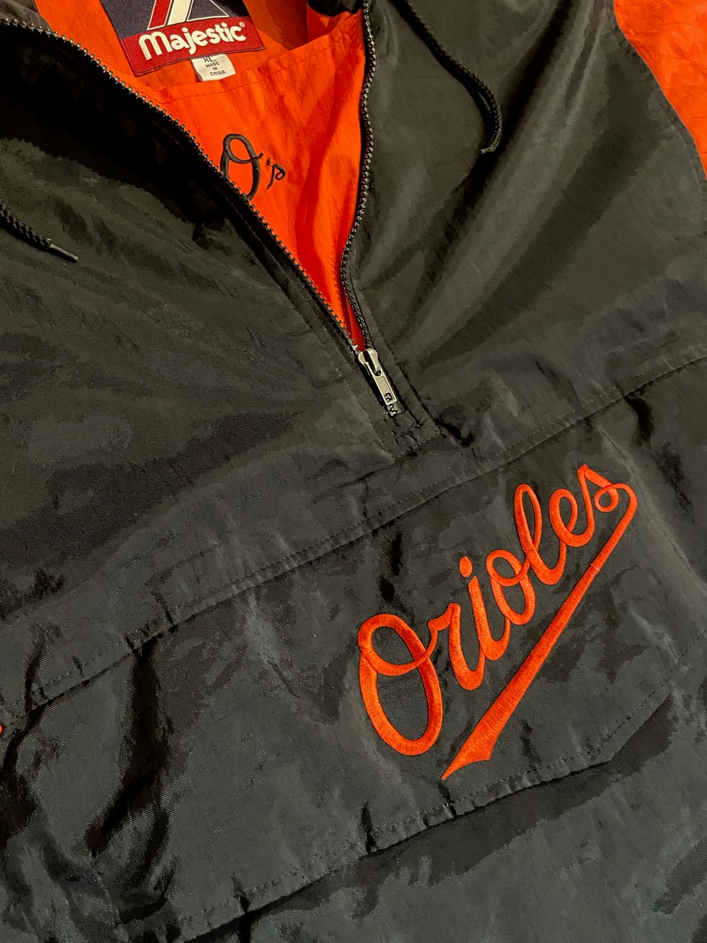 VINTAGE 90s MAJESTIC BALTIMORE ORIOLES HOODED JACKET  SZ: XL