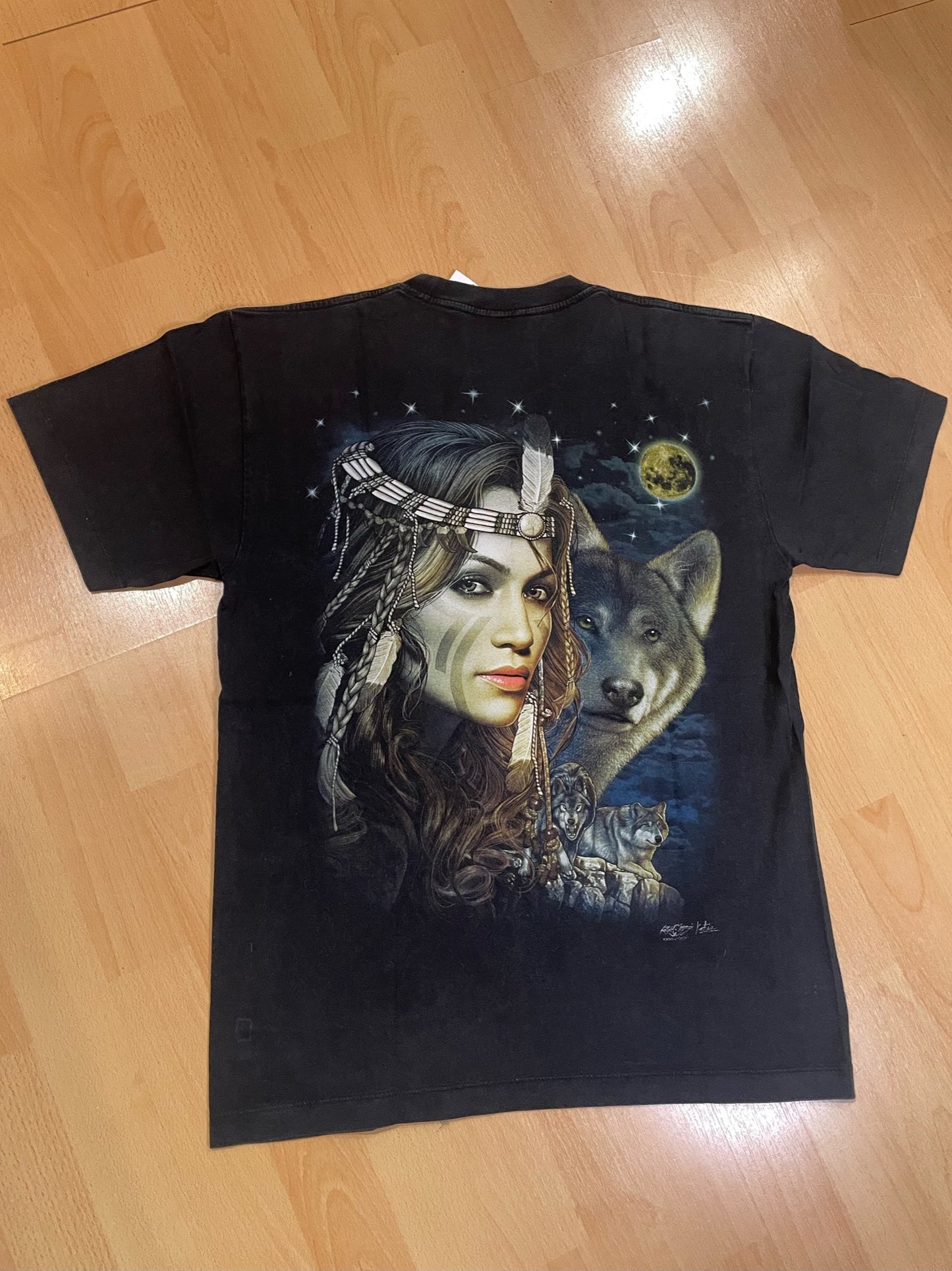 NATIVE AMERICAN & WOLF DOUBLE SIDED T-SHIRT  SZ: M