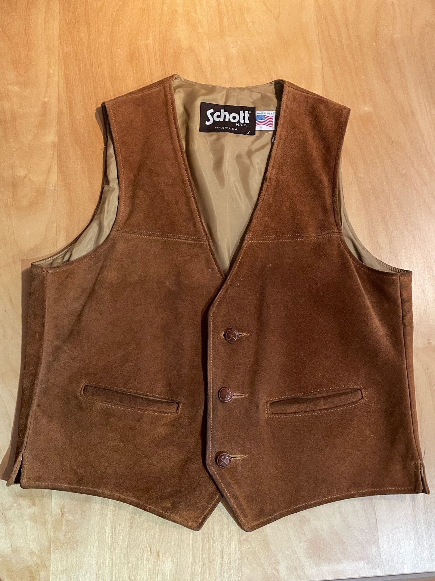 VINTAGE SCHOTT RANCHER WESTERN SUEDE LEATHER VEST  SZ: L