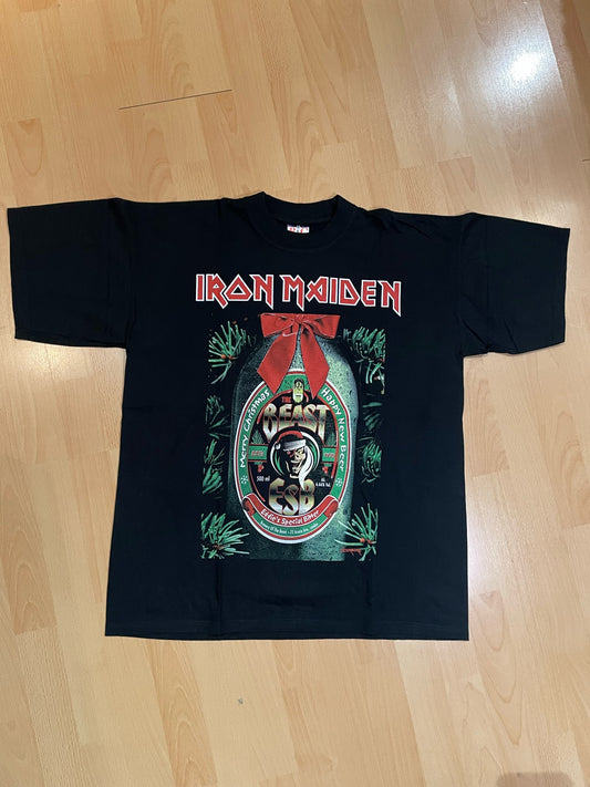 IRON MAIDEN "MERRY CHRISTMAS/HAPPY NEW BEER" MUSIC BAND T-SHIRT  SZ: XL