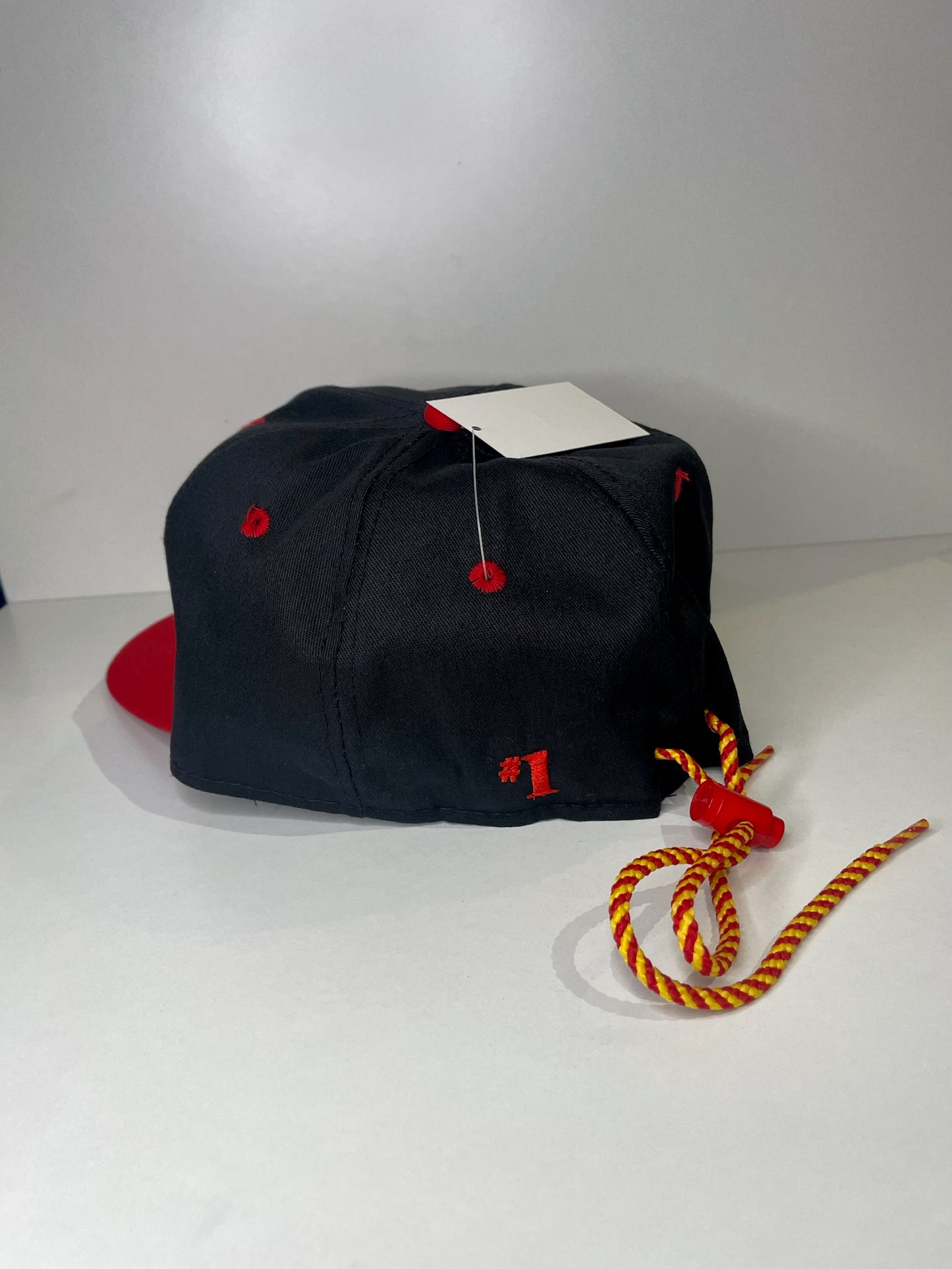 VINTAGE 90s CALGARY FLAMES #1 APPAREL DRAWSTRING CAP HAT