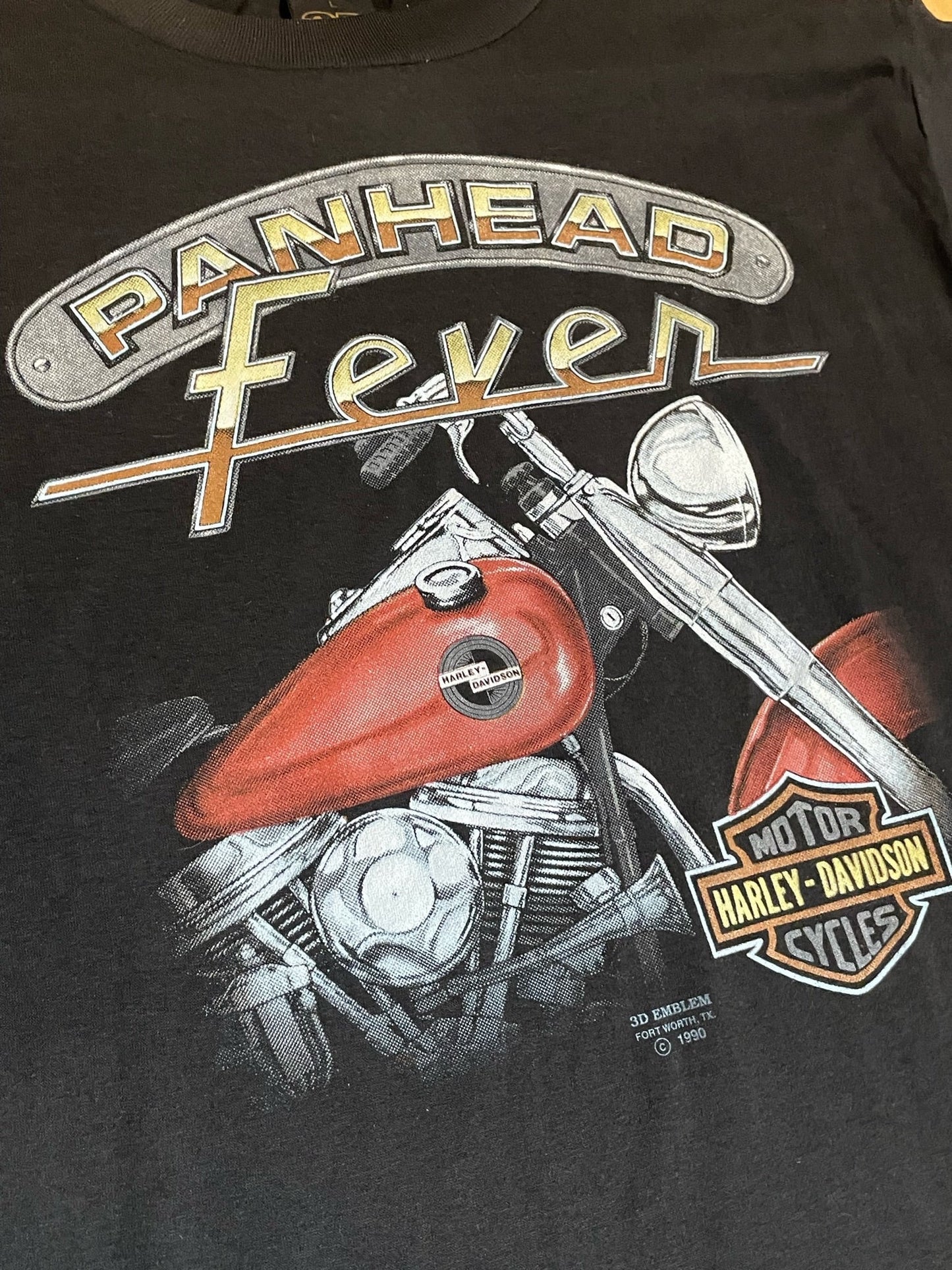 VINTAGE 1990 3D EMBLEM HARLEY DAVIDSON "PANHEAD FEVER" MOTORCYCLES T-SHIRT  SZ: L