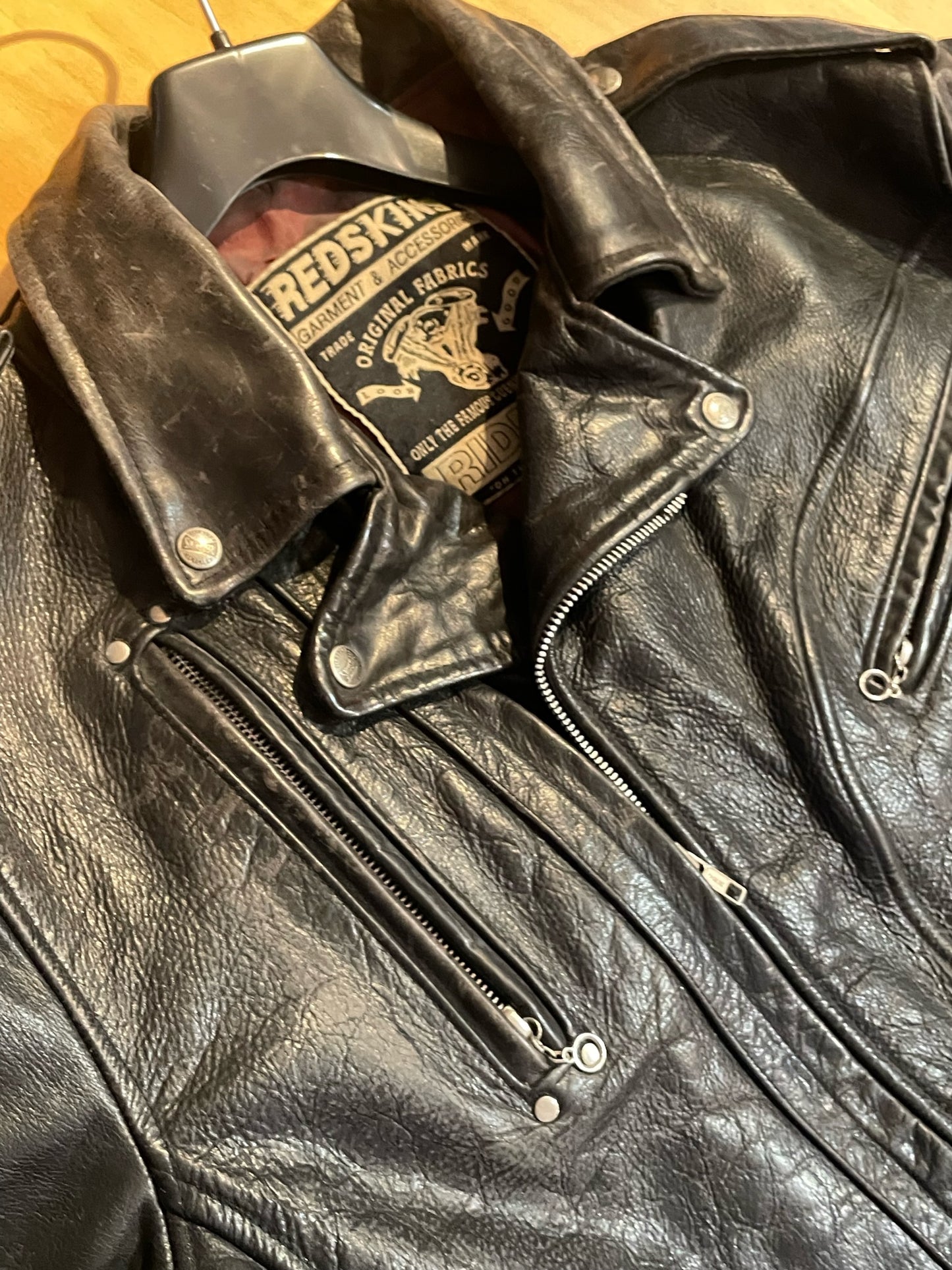 VINTAGE REDSKINS "RIDERS" MOTORCYCLE LEATHER JACKET  SZ: XL