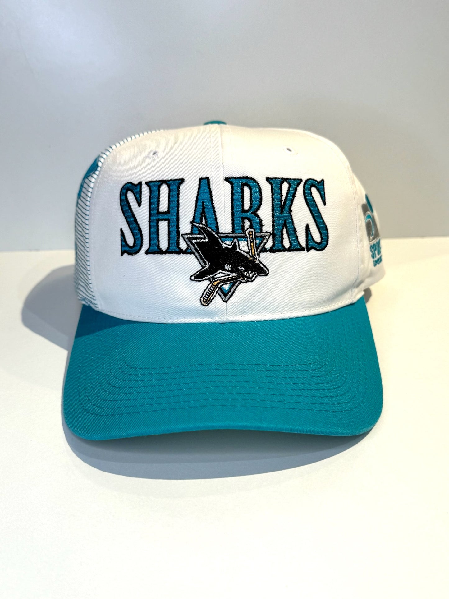 VINTAGE 90s SAN JOSE SHARKS "SHADOW" SPORTS SPECIALTIES SNAPBACK CAP HAT