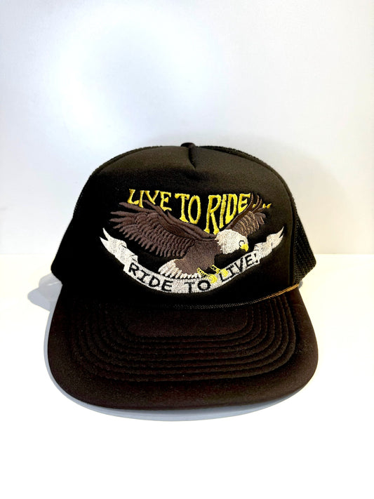 VINTAGE 80s HARLEY DAVIDSON LIVE TO RIDE" MOTORCYCLE TRUCKER SNAPBACK CAP HAT
