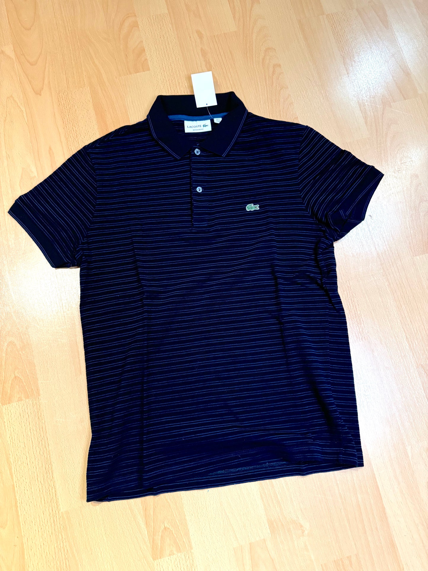 LACOSTE "BLACK, BLUE LIGNED" POLO SZ: 4 = L