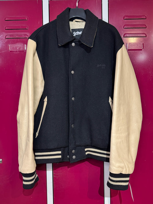 SCHOTT N.Y.C WOOL & LEATHER VARSITY JACKET SZ: L