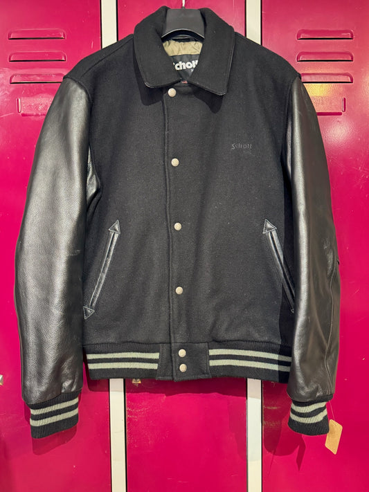 SCHOTT N.Y.C WOOL & LEATHER BLACK VARSITY JACKET SZ: L