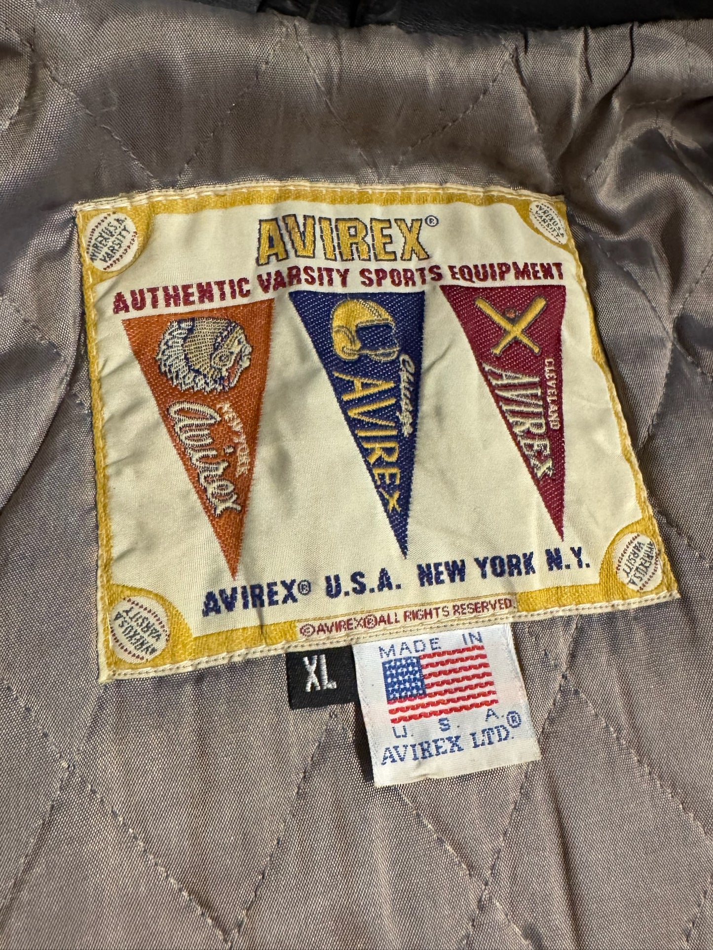 VINTAGE 90s AVIREX "BOBCATS" MADE IN USA VARSITY JACKET SZ: XL