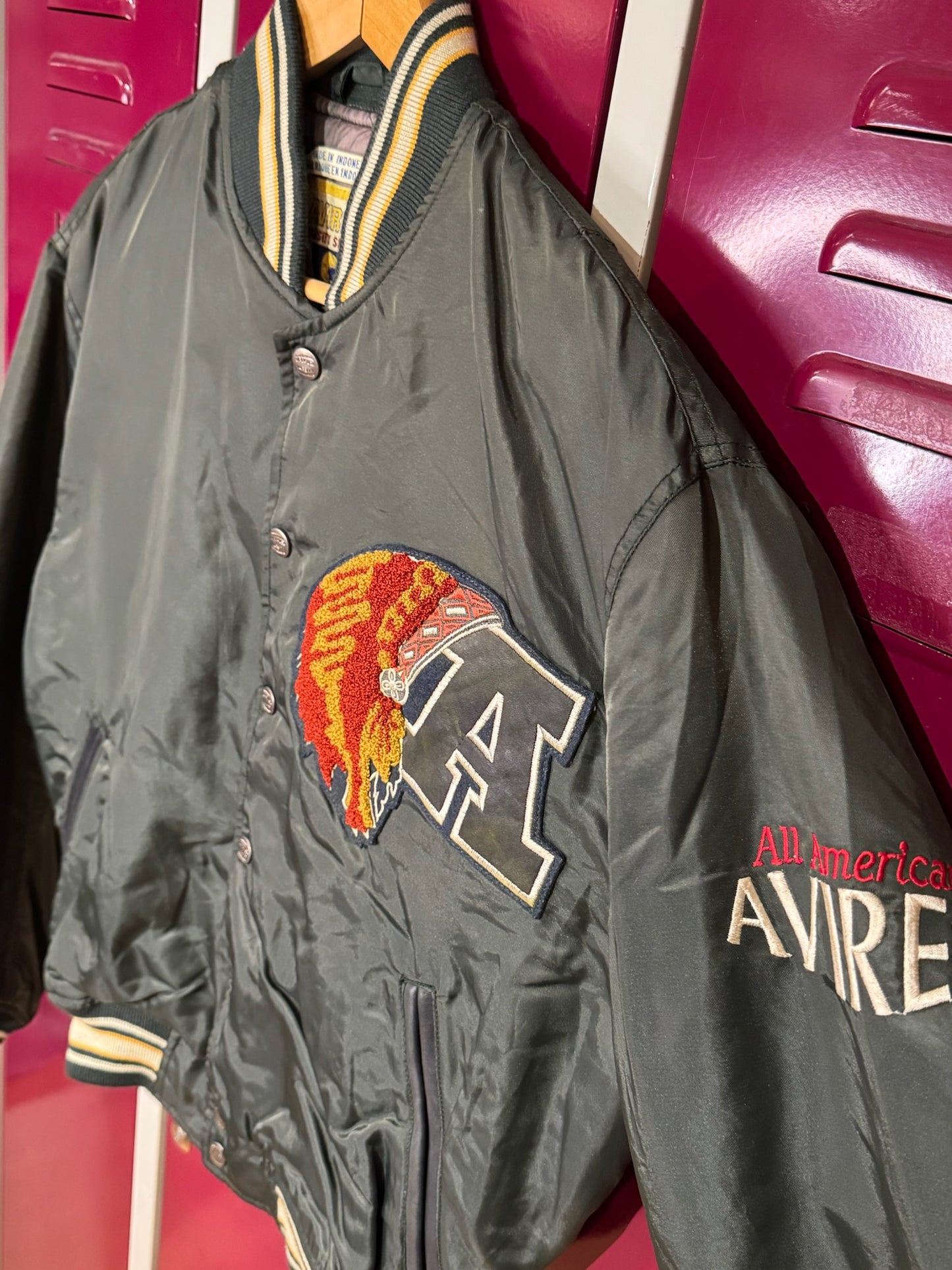 VINTAGE 90s AVIREX INDIAN CHIEF "CHOCTOW FOOOTBALL TEAM" NYLON WOMAN JACKET  SZ: S