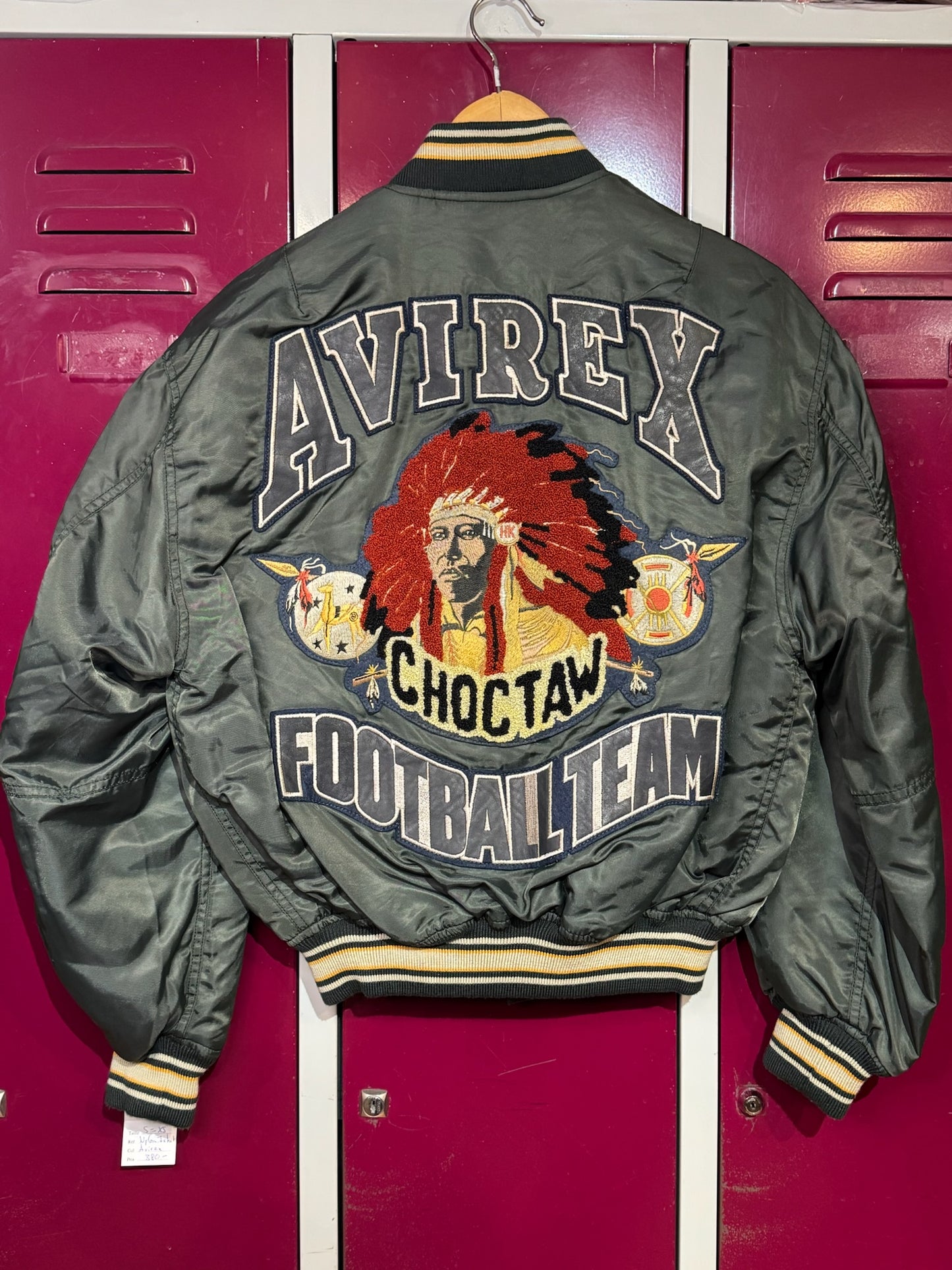 VINTAGE 90s AVIREX INDIAN CHIEF "CHOCTOW FOOOTBALL TEAM" NYLON WOMAN JACKET  SZ: S