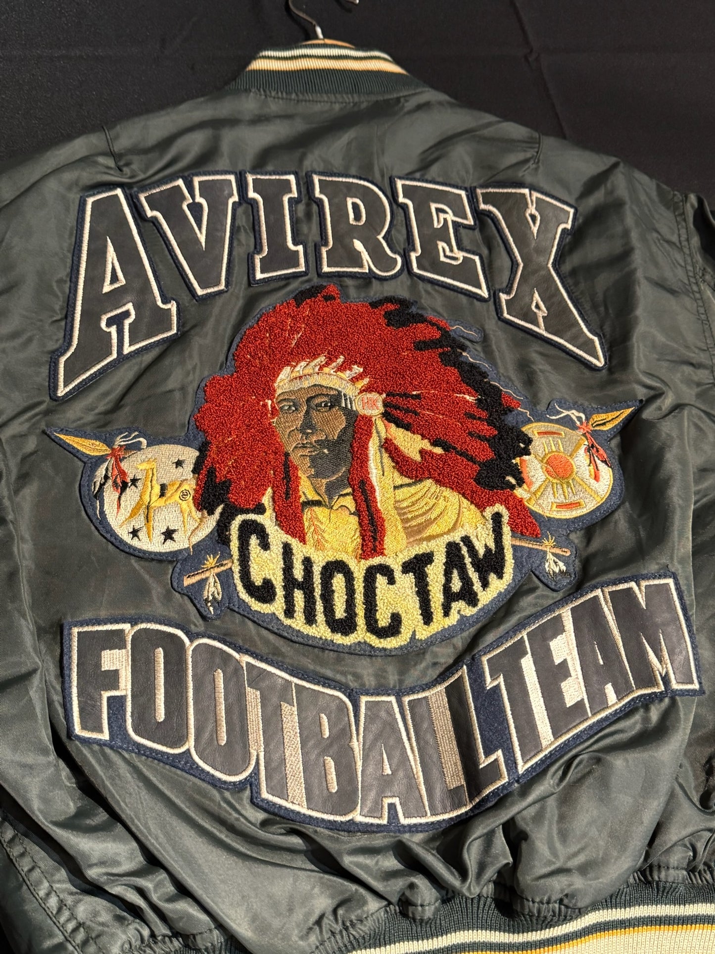 VINTAGE 90s AVIREX INDIAN CHIEF "CHOCTOW FOOOTBALL TEAM" NYLON WOMAN JACKET  SZ: S