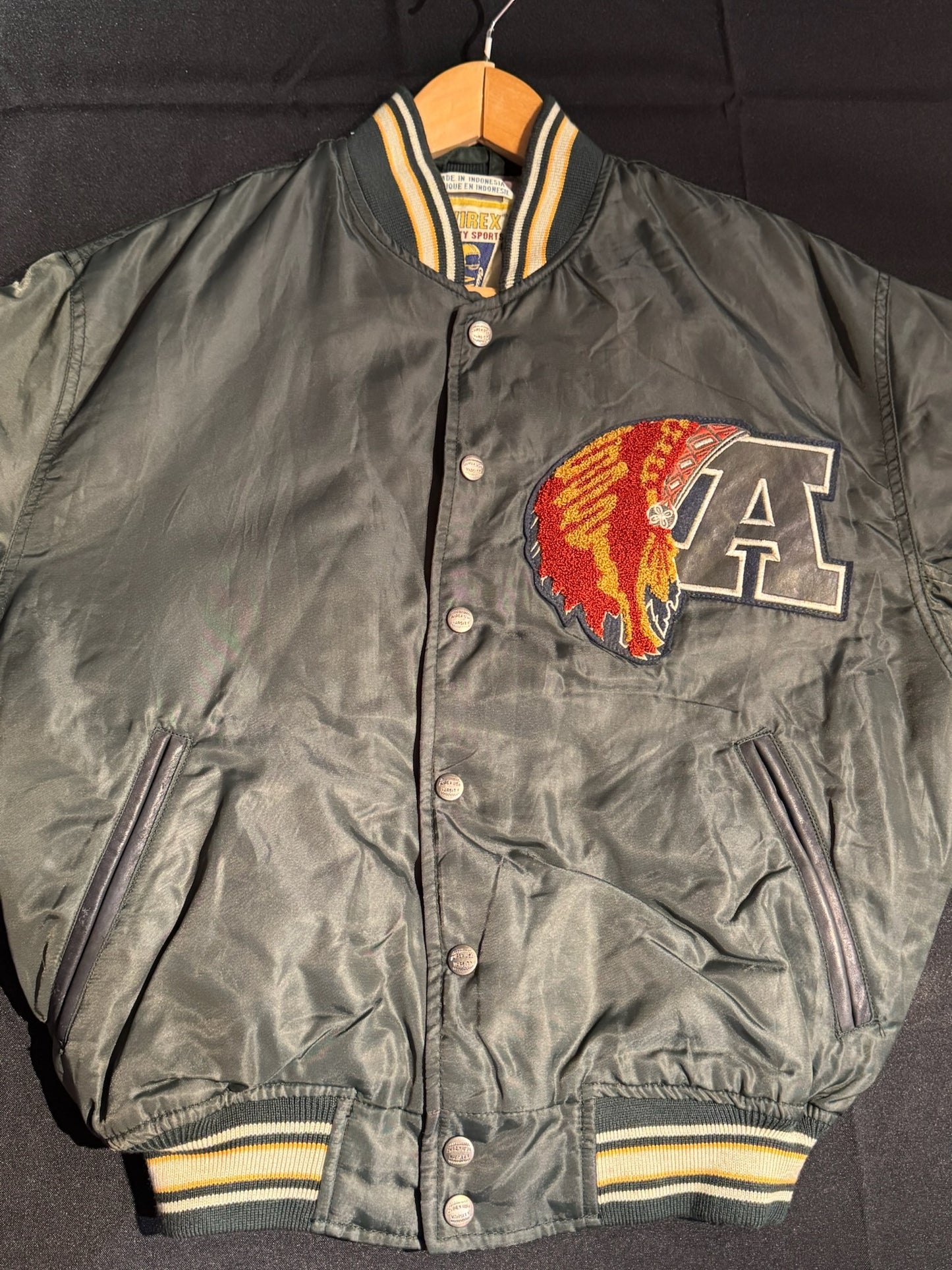 VINTAGE 90s AVIREX INDIAN CHIEF "CHOCTOW FOOOTBALL TEAM" NYLON WOMAN JACKET  SZ: S