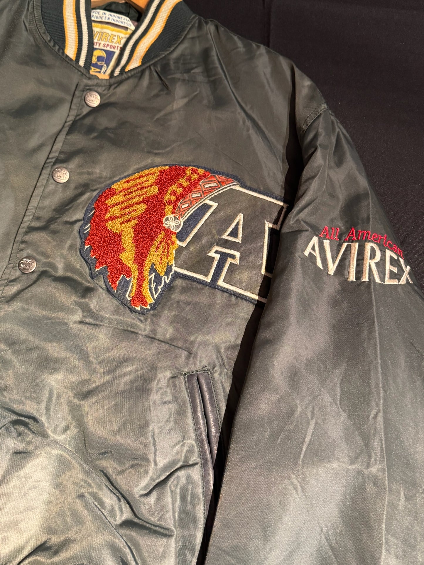 VINTAGE 90s AVIREX INDIAN CHIEF "CHOCTOW FOOOTBALL TEAM" NYLON WOMAN JACKET  SZ: S