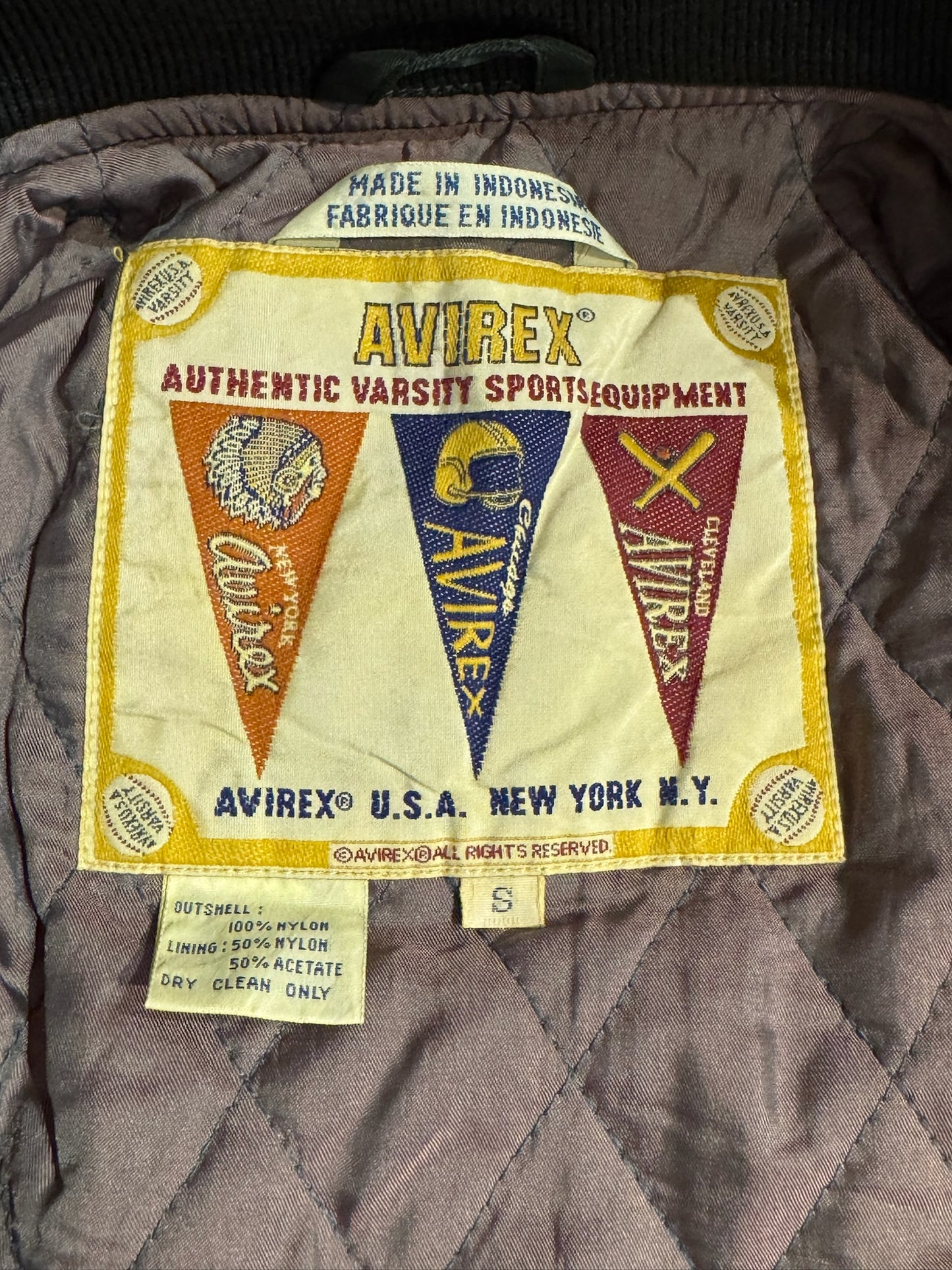 VINTAGE 90s AVIREX INDIAN CHIEF "CHOCTOW FOOOTBALL TEAM" NYLON WOMAN JACKET  SZ: S