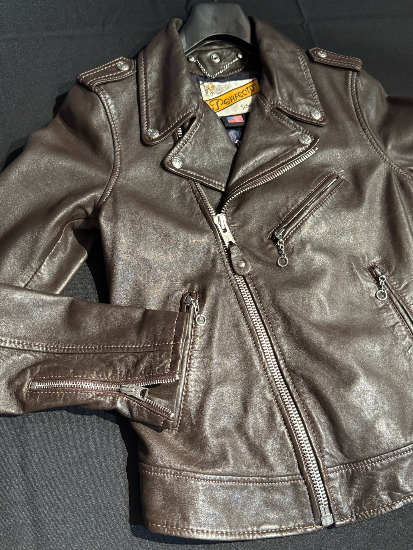 "NWT" SCHOTT N.Y.C PERFECTO LEATHER WOMAN JACKET SZ: S