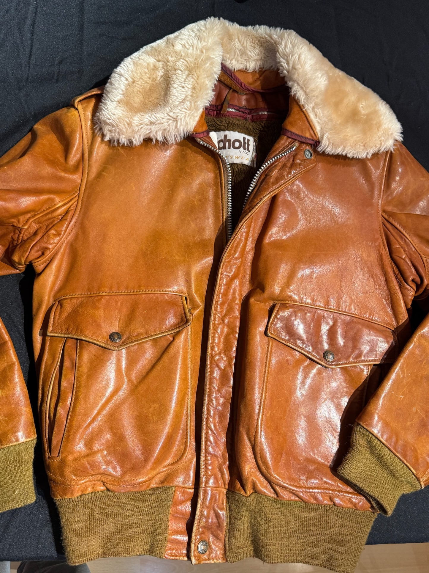 VINTAGE 80s SCHOTT N.Y.C 184SM FLIGHT JACKET  SZ: 38