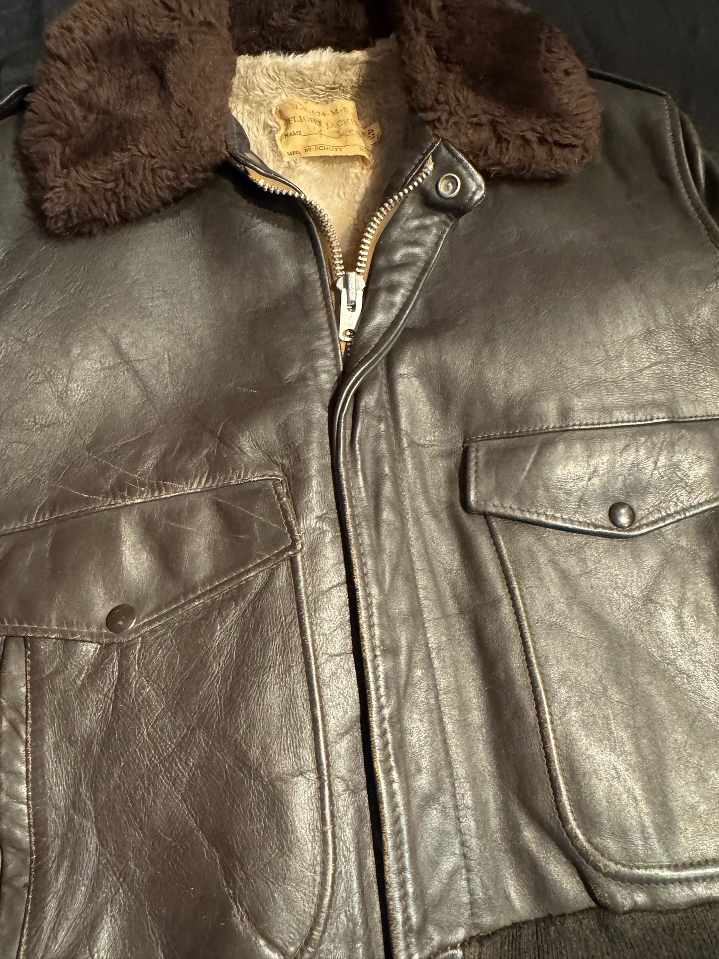 VINTAGE 70s SCHOTT N.Y.C (I-S 674 M-S) FLIGHT JACKET SZ: 42