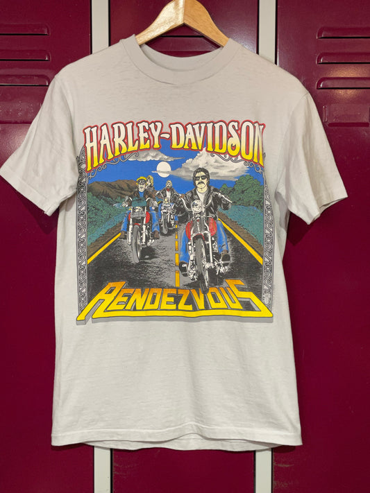 VINTAGE 1989 "RENDEZ VOUS" HARLEY DAVIDSON MOTOR CYCLES T-SHIRT  SZ: M