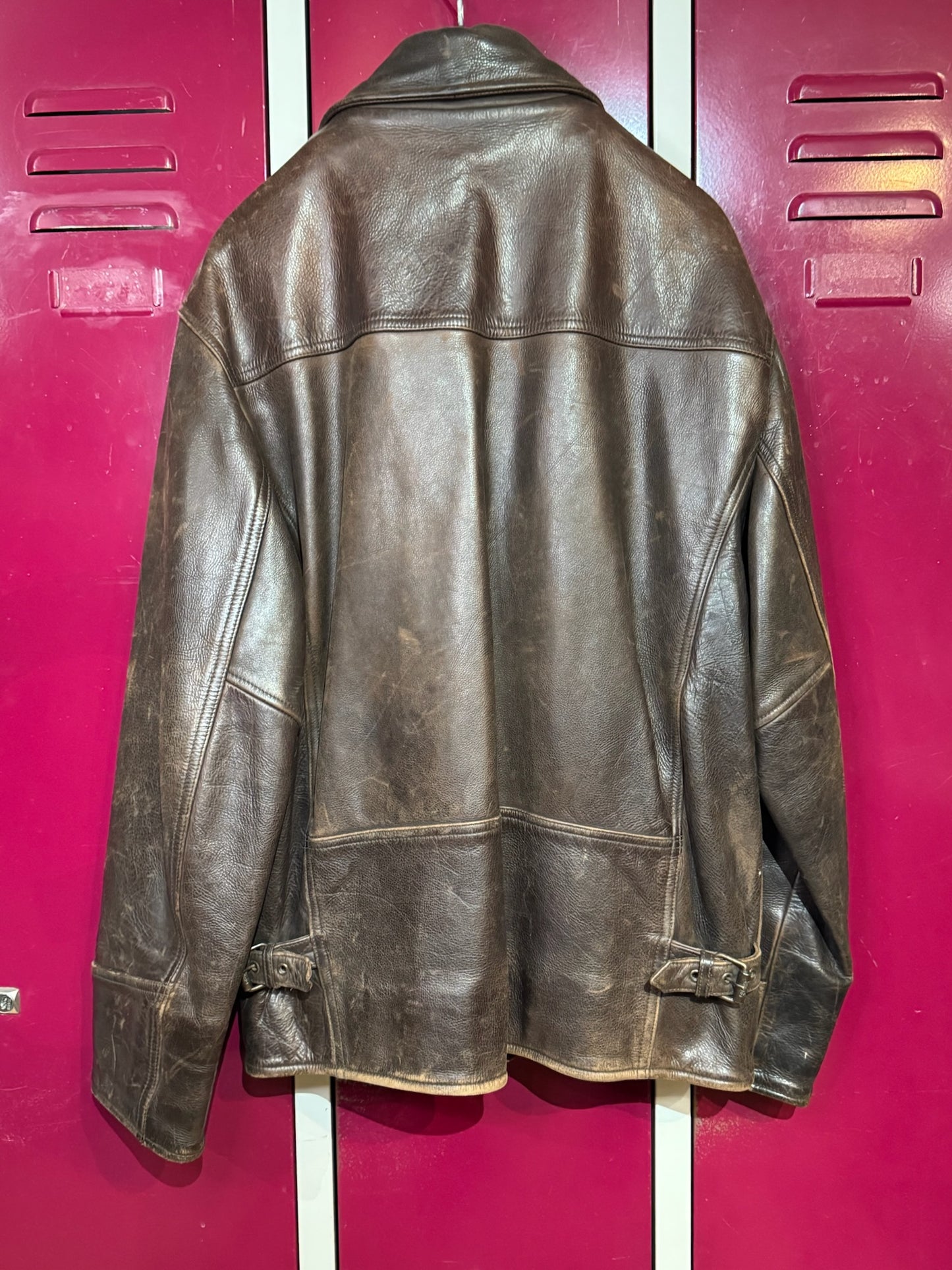 REDSKINS BROWN LEATHER COAT JACKET  SZ: L