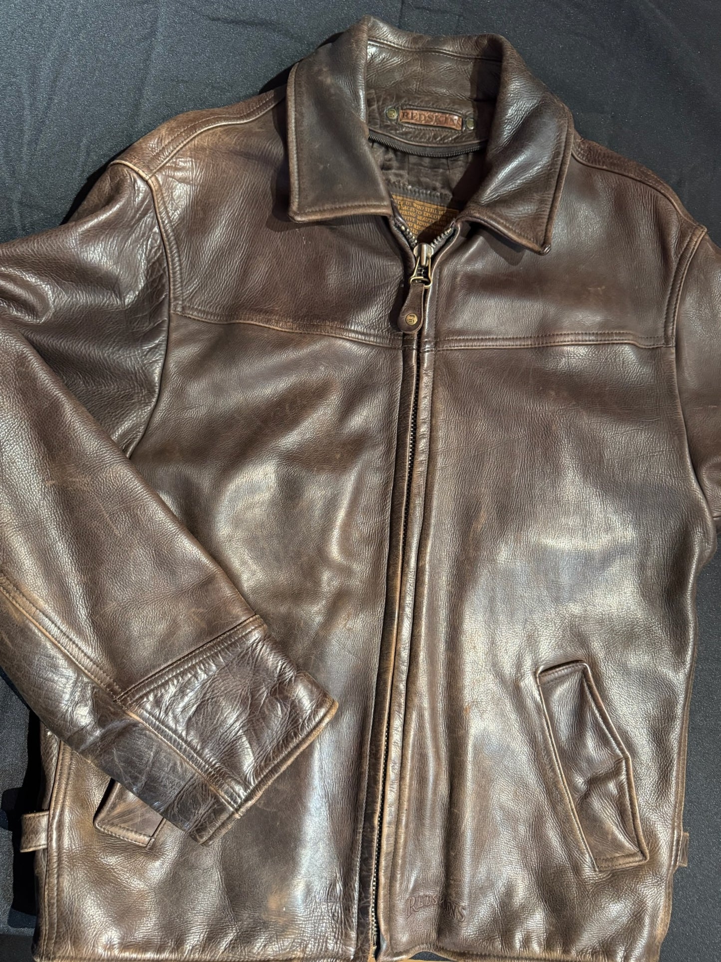 REDSKINS BROWN LEATHER COAT JACKET  SZ: L